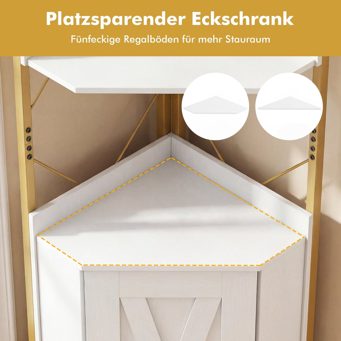 Corner Shelf with Storage, 180 cm, 5-Tier, White