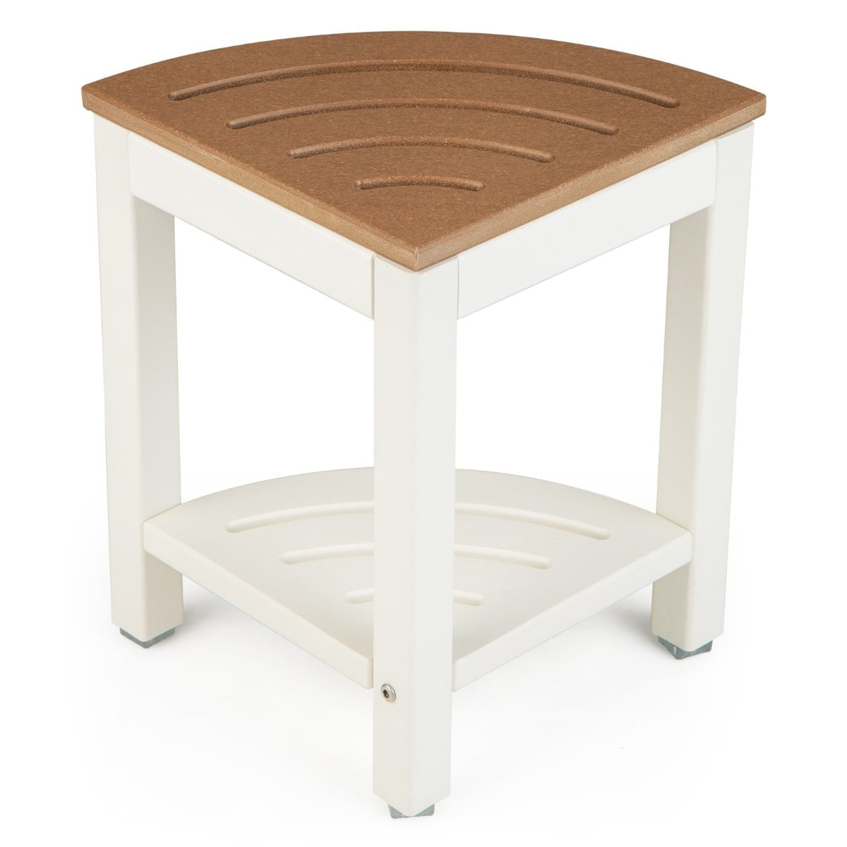 Corner Shower Stool with Shelf, Waterproof HDPE, White