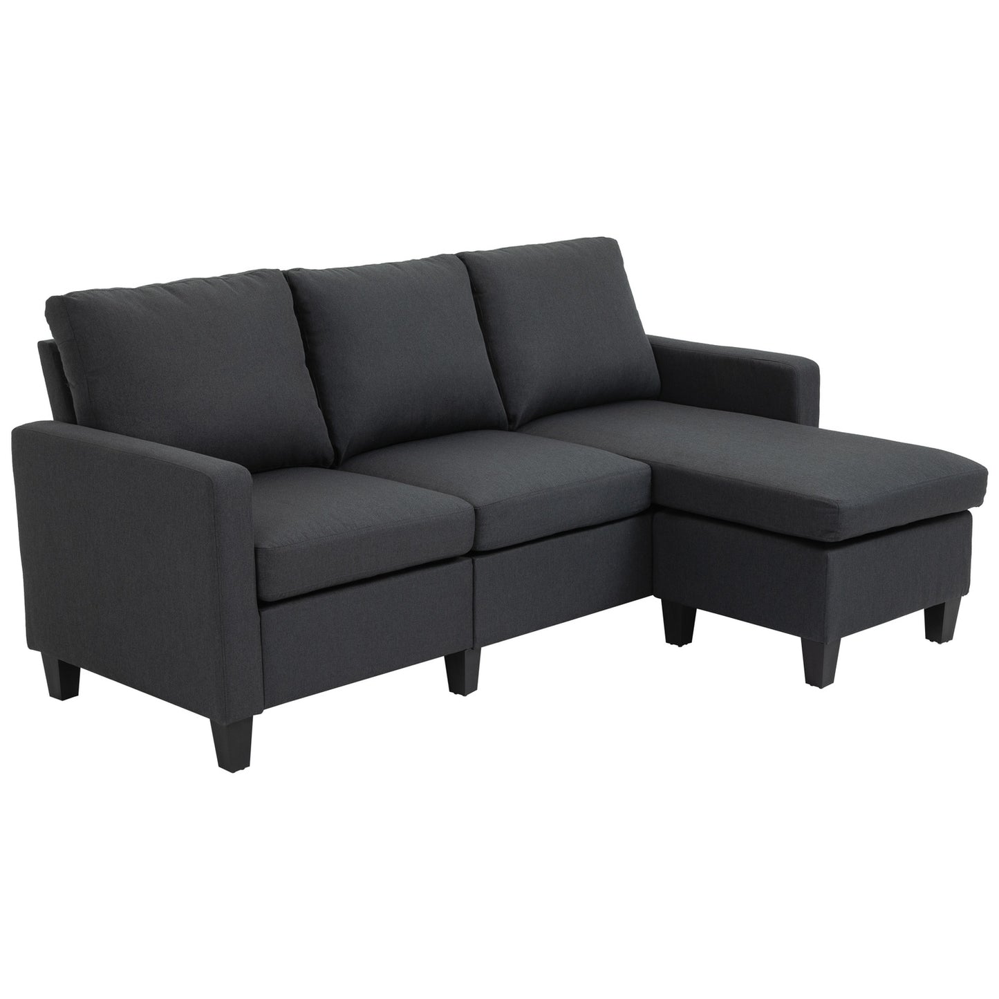 Dark gray L-Shape corner sofa in linen with chaise longue, 197cm