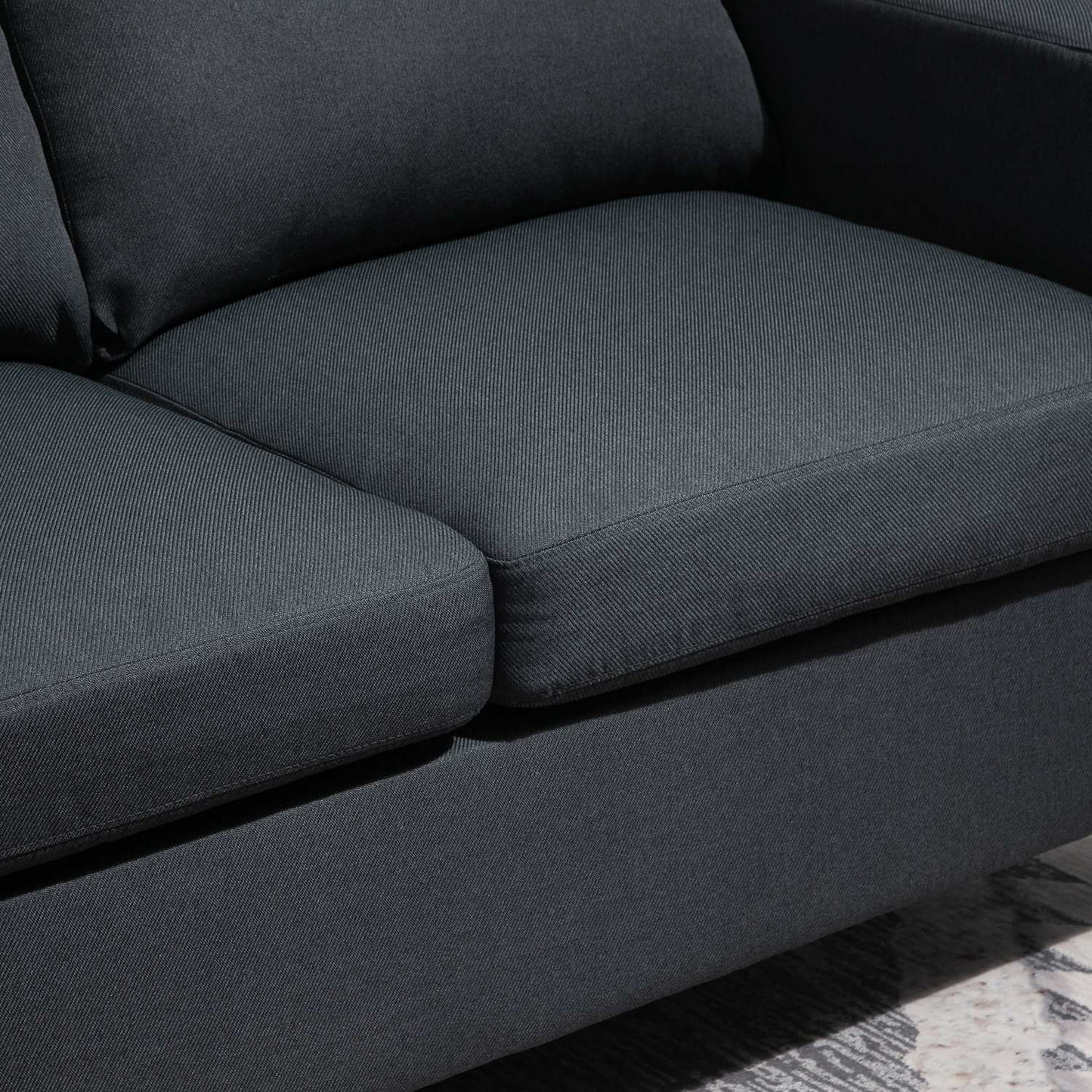 Dark gray L-Shape corner sofa in linen with chaise longue, 197cm