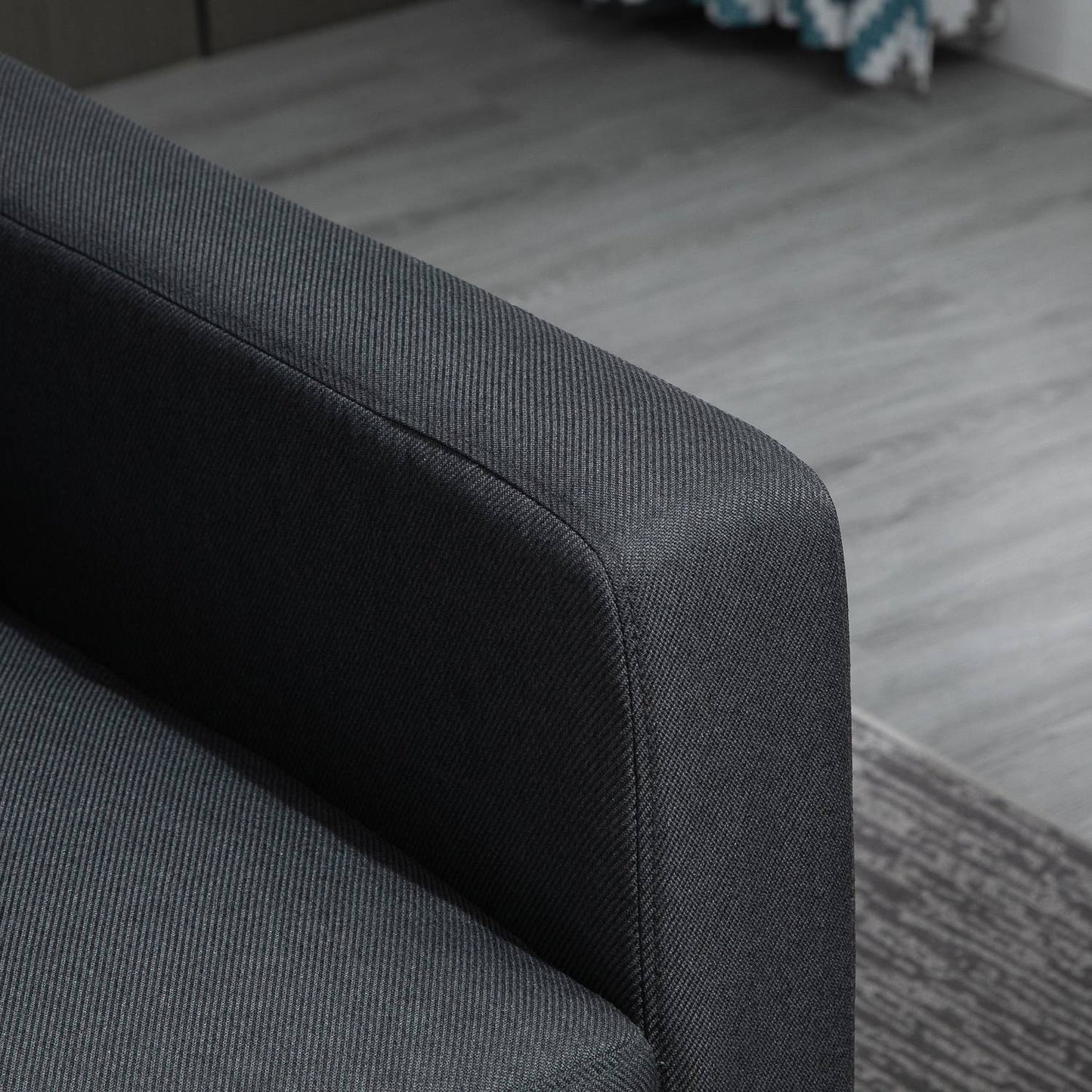 Dark gray L-Shape corner sofa in linen with chaise longue, 197cm