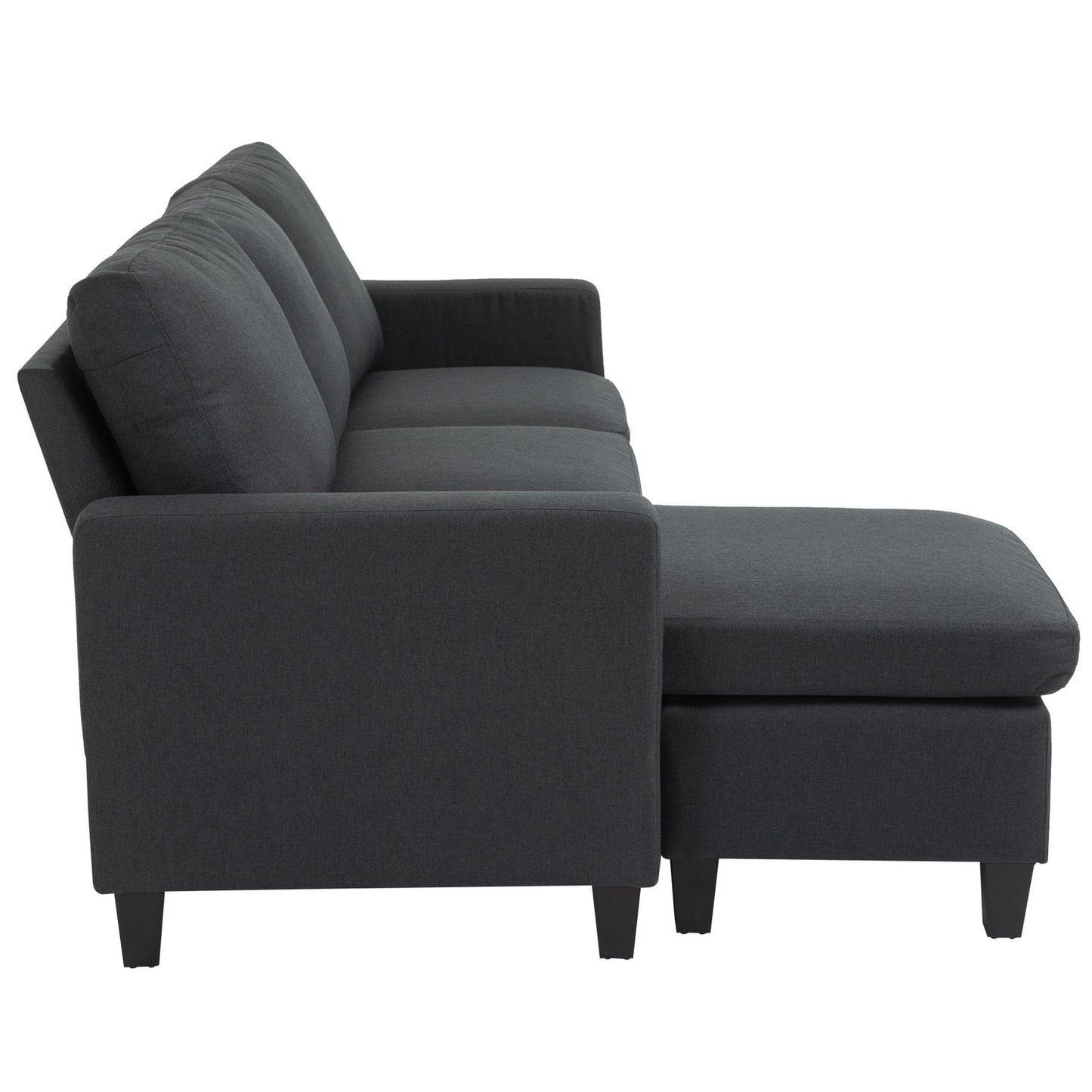 Dark gray L-Shape corner sofa in linen with chaise longue, 197cm