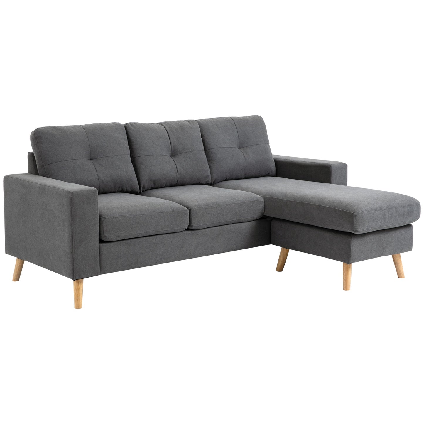 L-Shape gray corner sofa, linen look, seats 3, 93X136X85 Cm