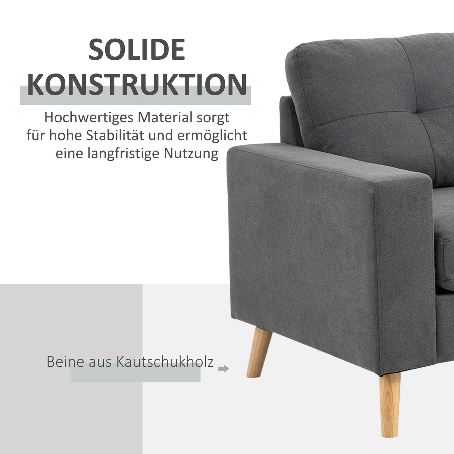 L-Shape gray corner sofa, linen look, seats 3, 93X136X85 Cm