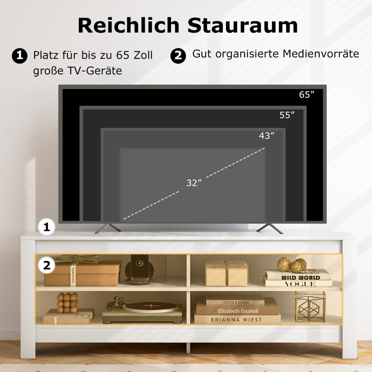 Corner TV Stand with Charging Station & 4 Shelves for 65" TVs