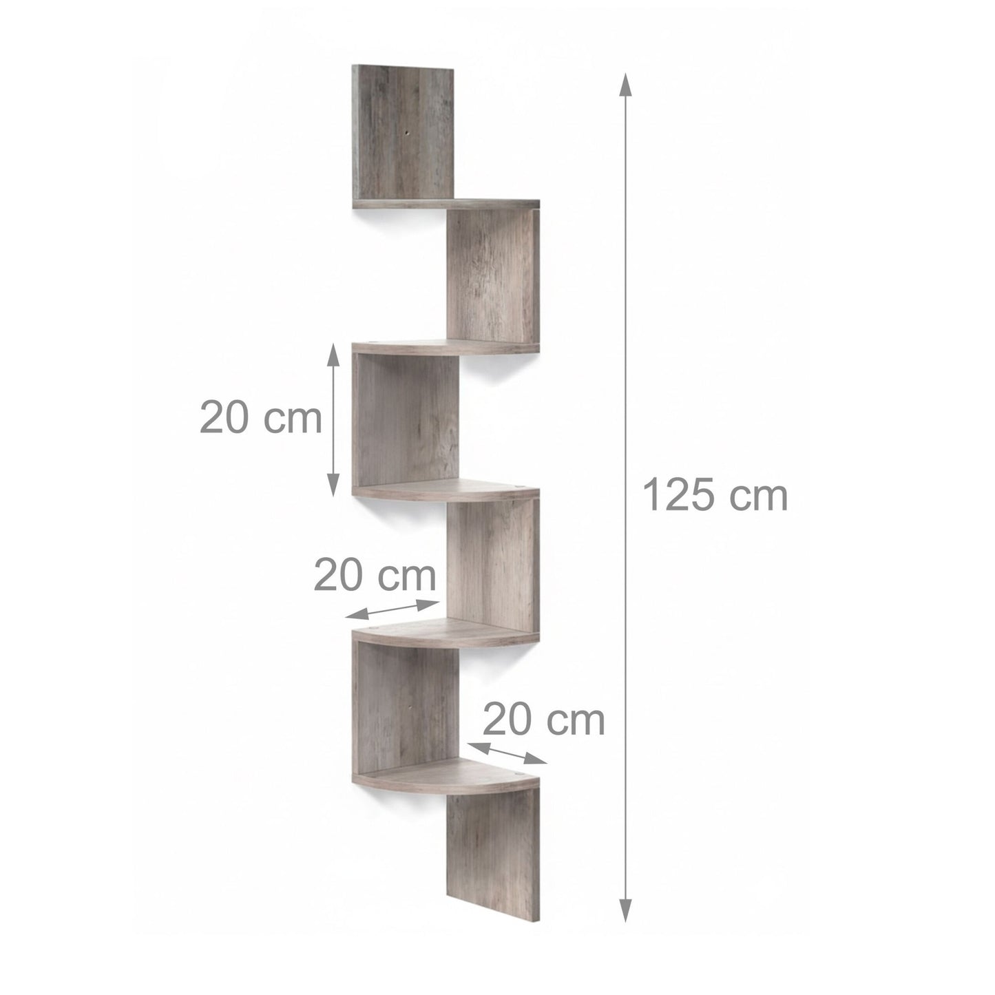 Corner Wall Shelf, 5 Tiers, Zigzag Design