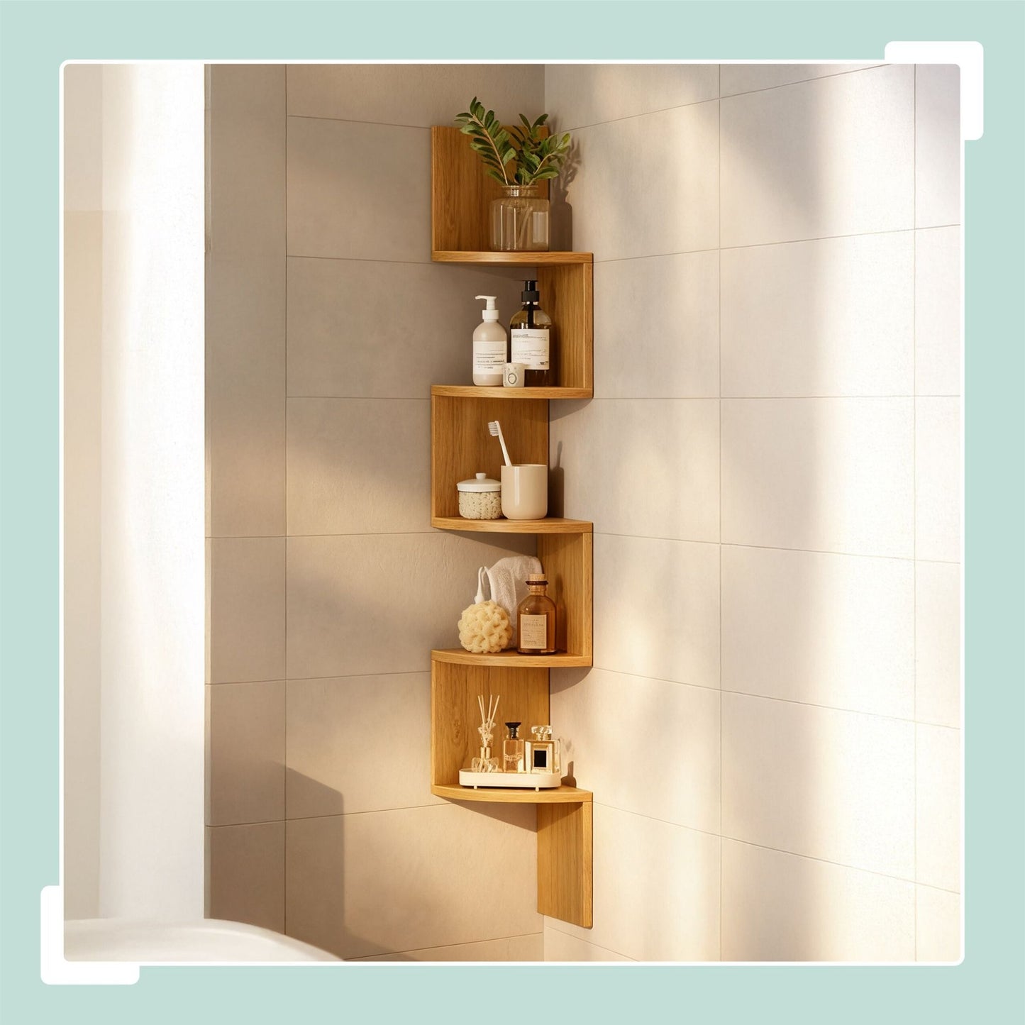 Corner Wall Shelf, 5 Tiers, Zigzag Design