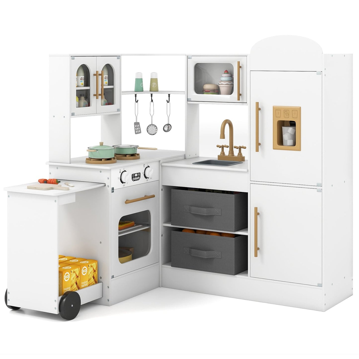 Corner Wooden Play Kitchen with Light & Sound, White