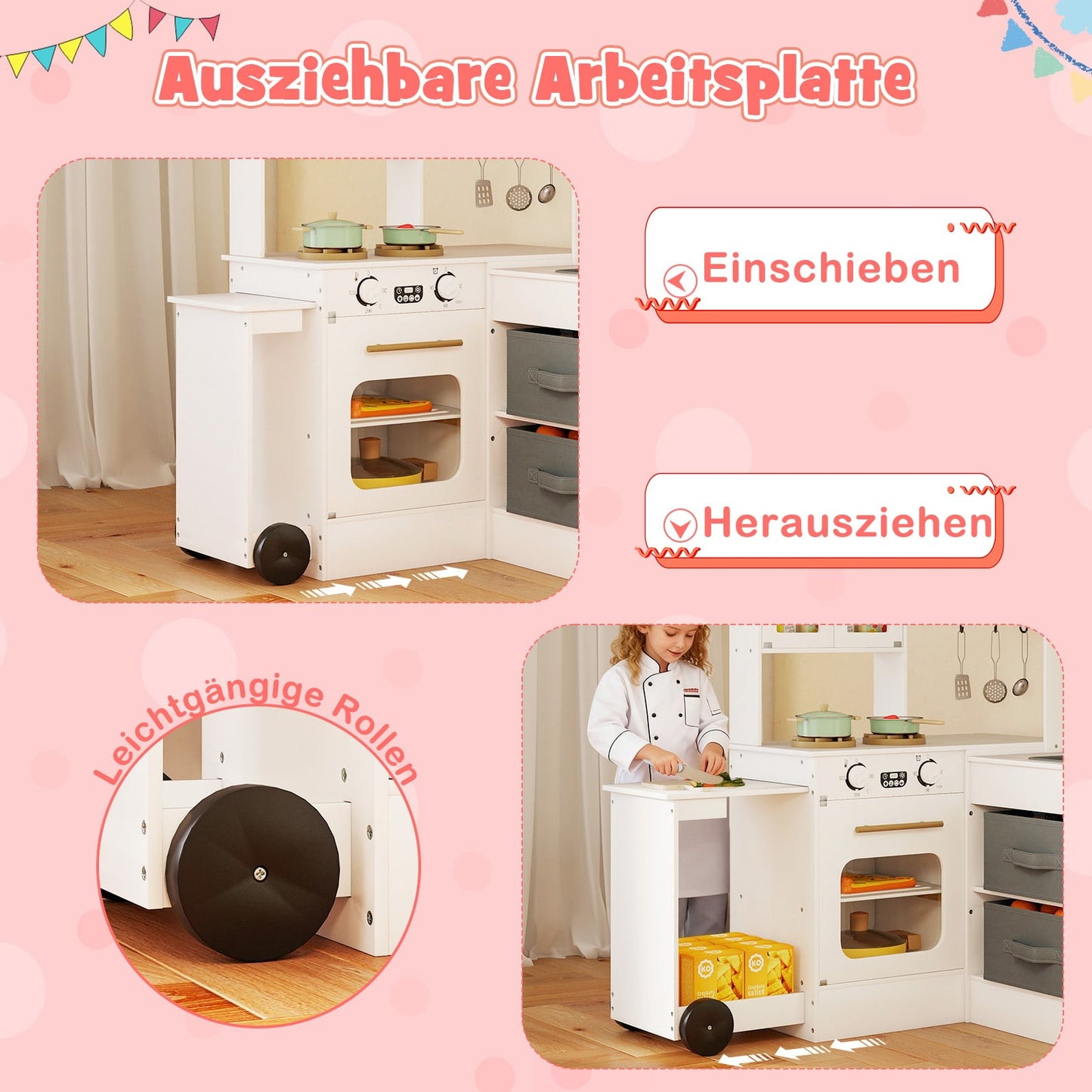 Corner Wooden Play Kitchen with Light & Sound, White
