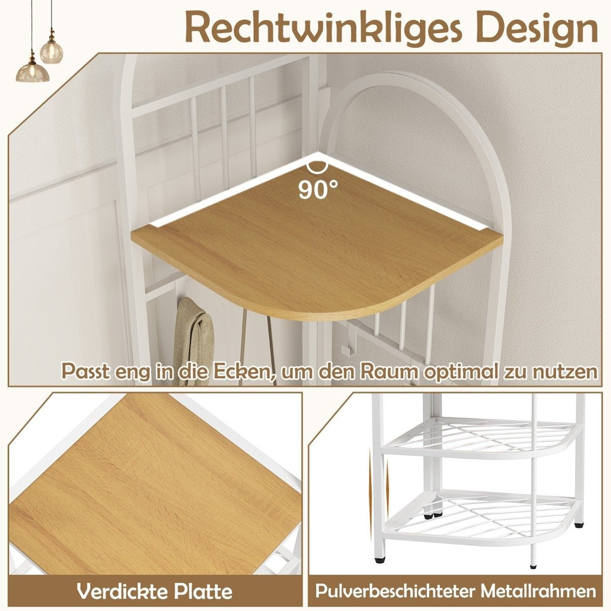 Corner coat rack with shoe storage bench &amp; 6 removable hooks 4 tier clothes rack natural