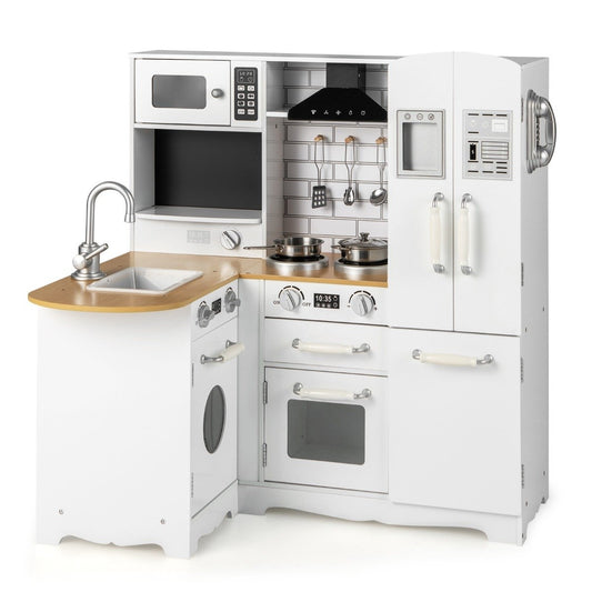 Corner kitchen play set for children wooden play kitchen with stove 82 x 66 x 88 cm white