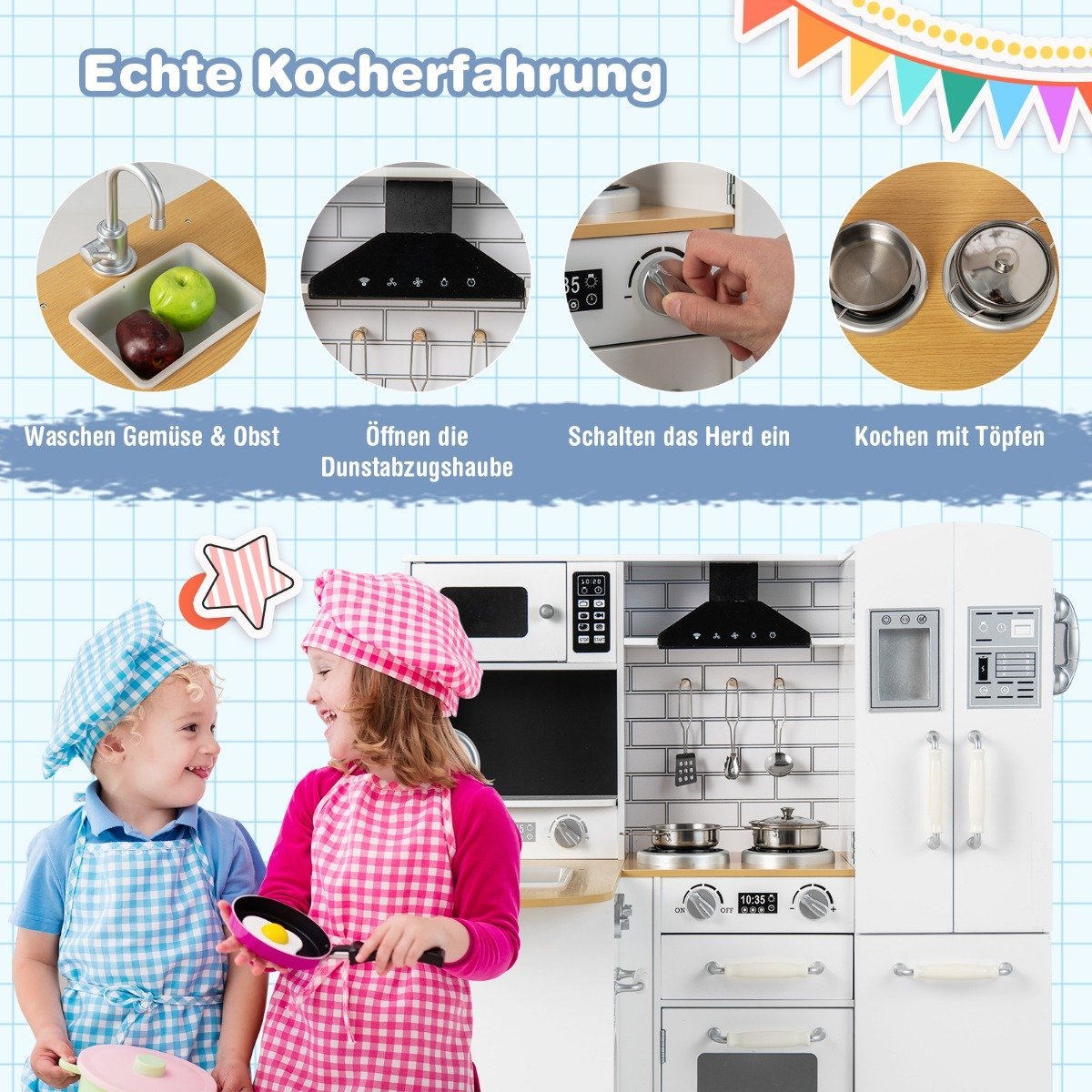 Corner kitchen play set for children wooden play kitchen with stove 82 x 66 x 88 cm white