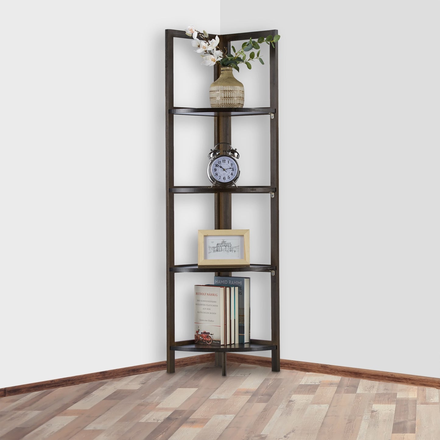 Corner shelf in bamboo with 4 shelves