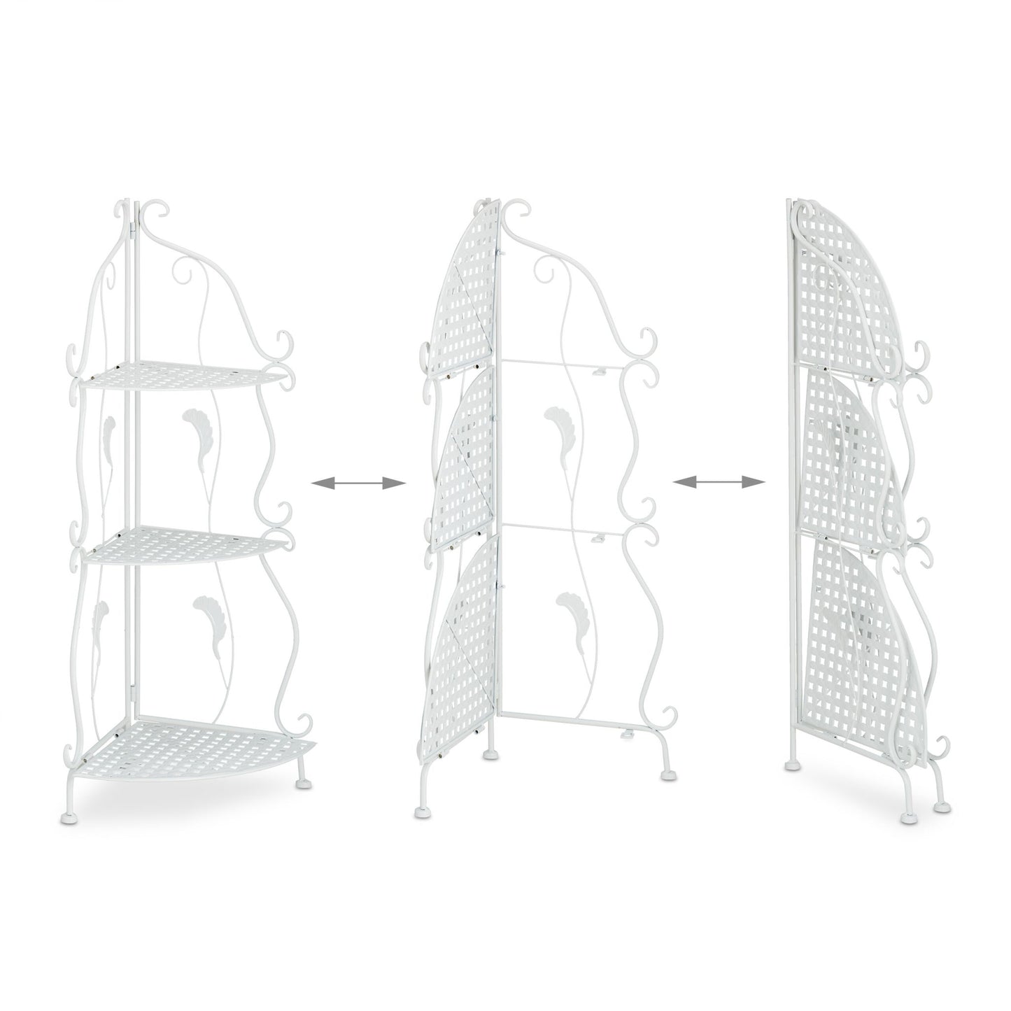 Corner shelf in white metal with 3 shelves