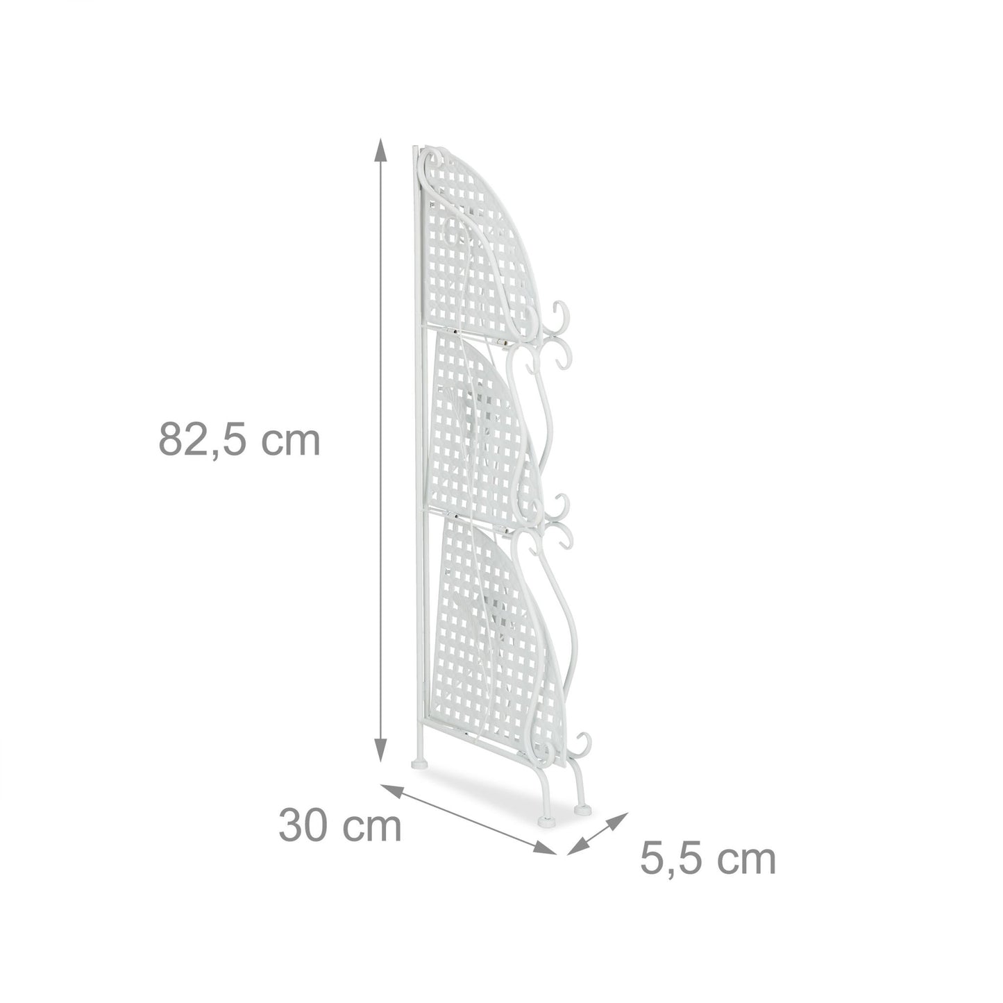 Corner shelf in white metal with 3 shelves
