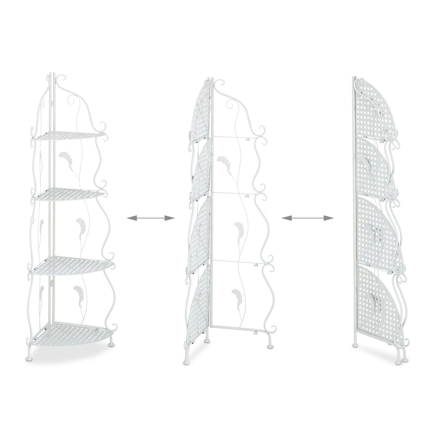 Corner shelf in white metal with 4 shelves