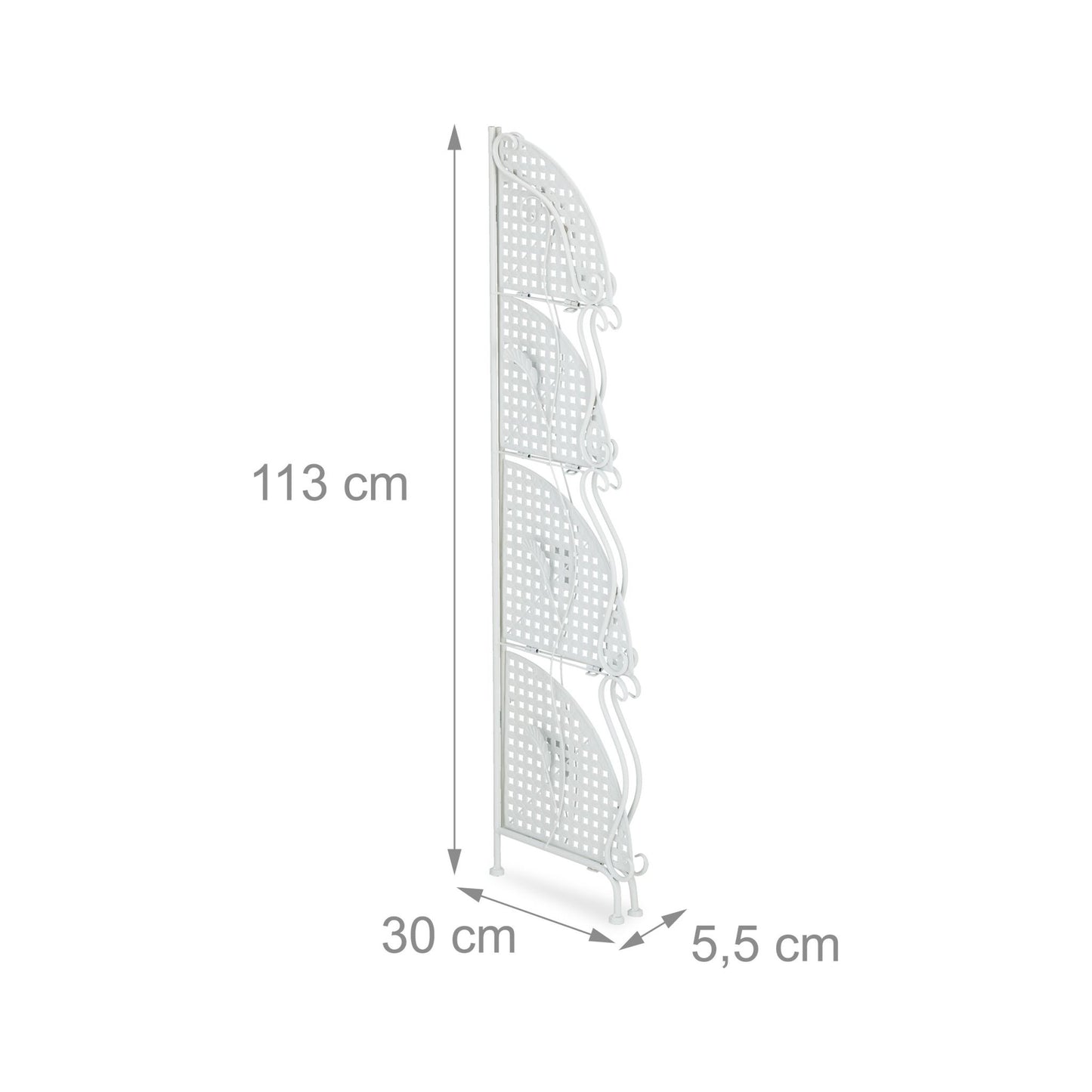 Corner shelf in white metal with 4 shelves