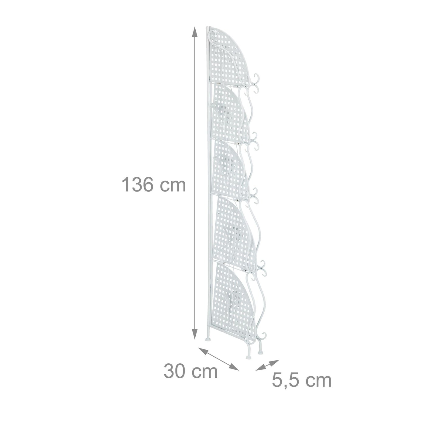 Corner shelf in white metal with 5 shelves