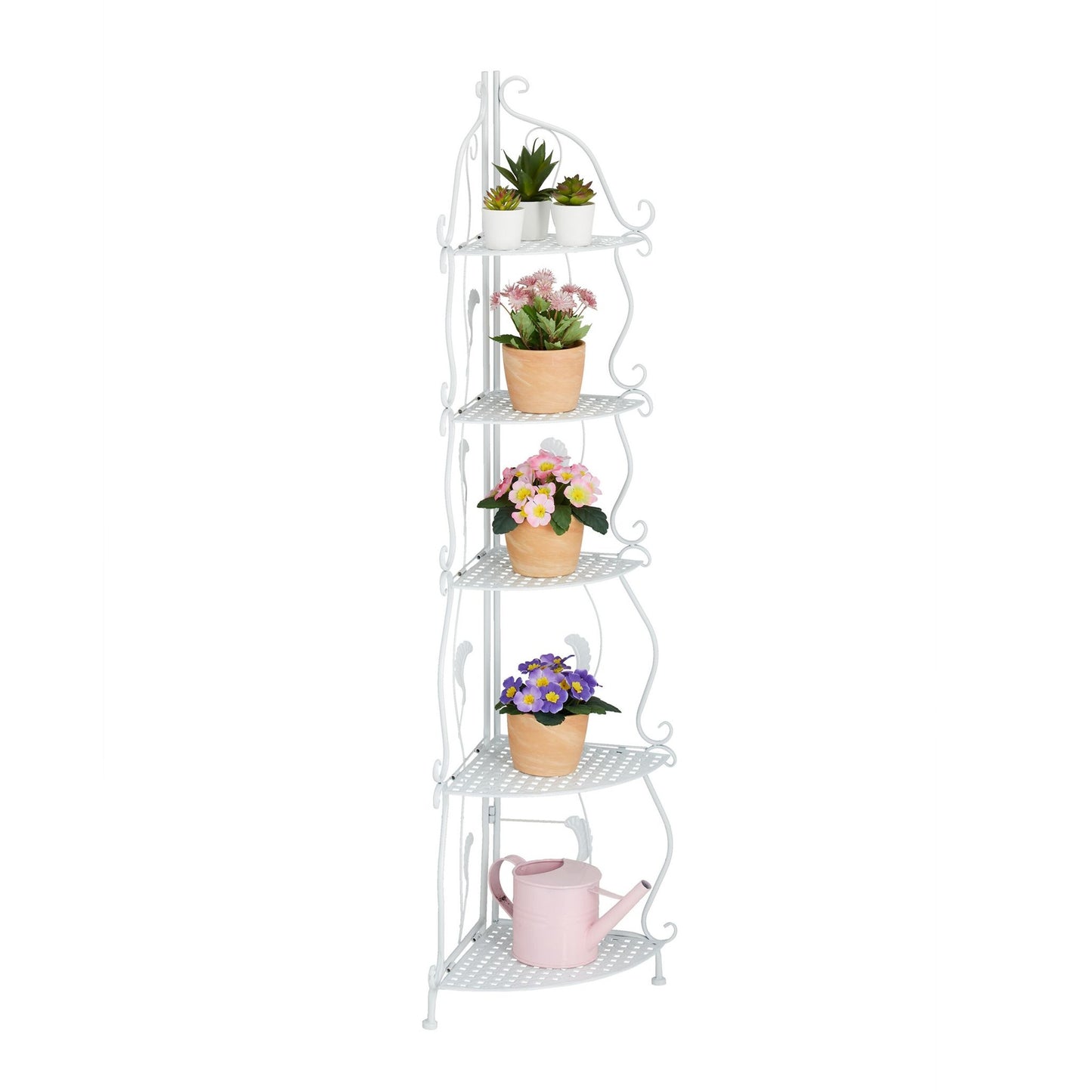 Corner shelf in white metal with 5 shelves