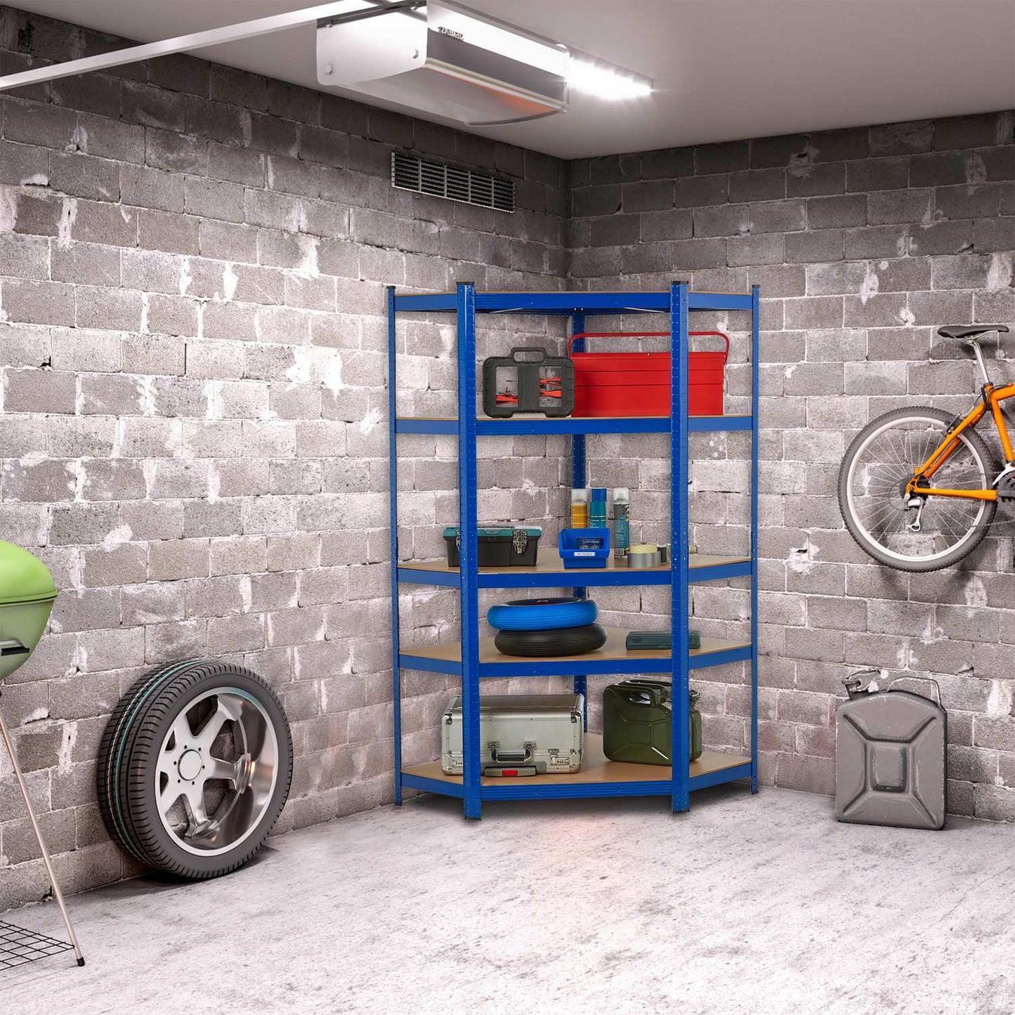 Corner shelf with 5 shelves blue