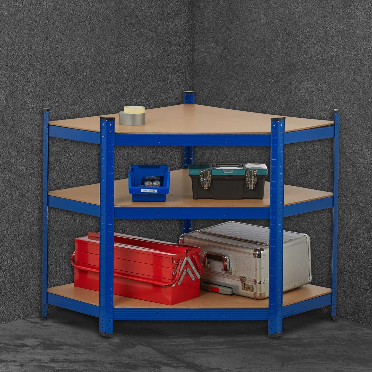 Corner shelf with 5 shelves blue