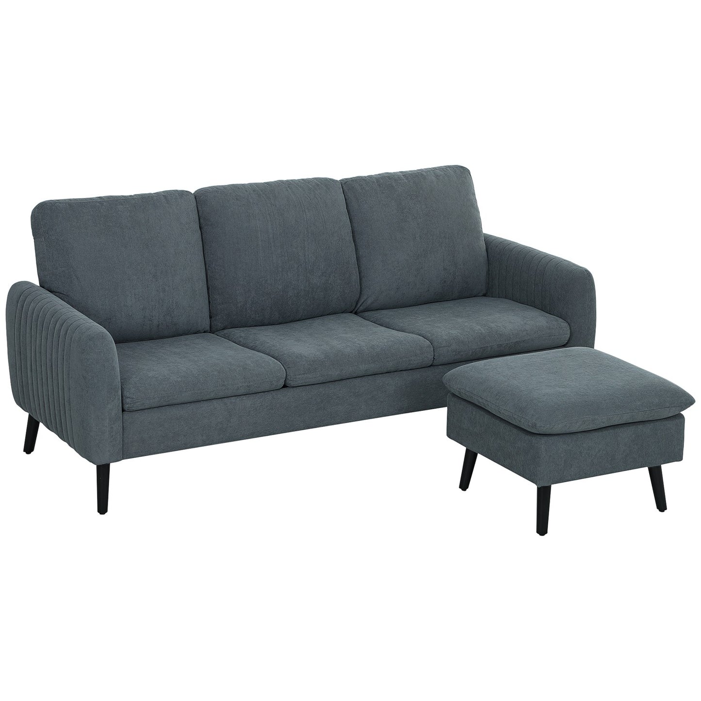 Gray L-shaped corner sofa with footstool & cushions