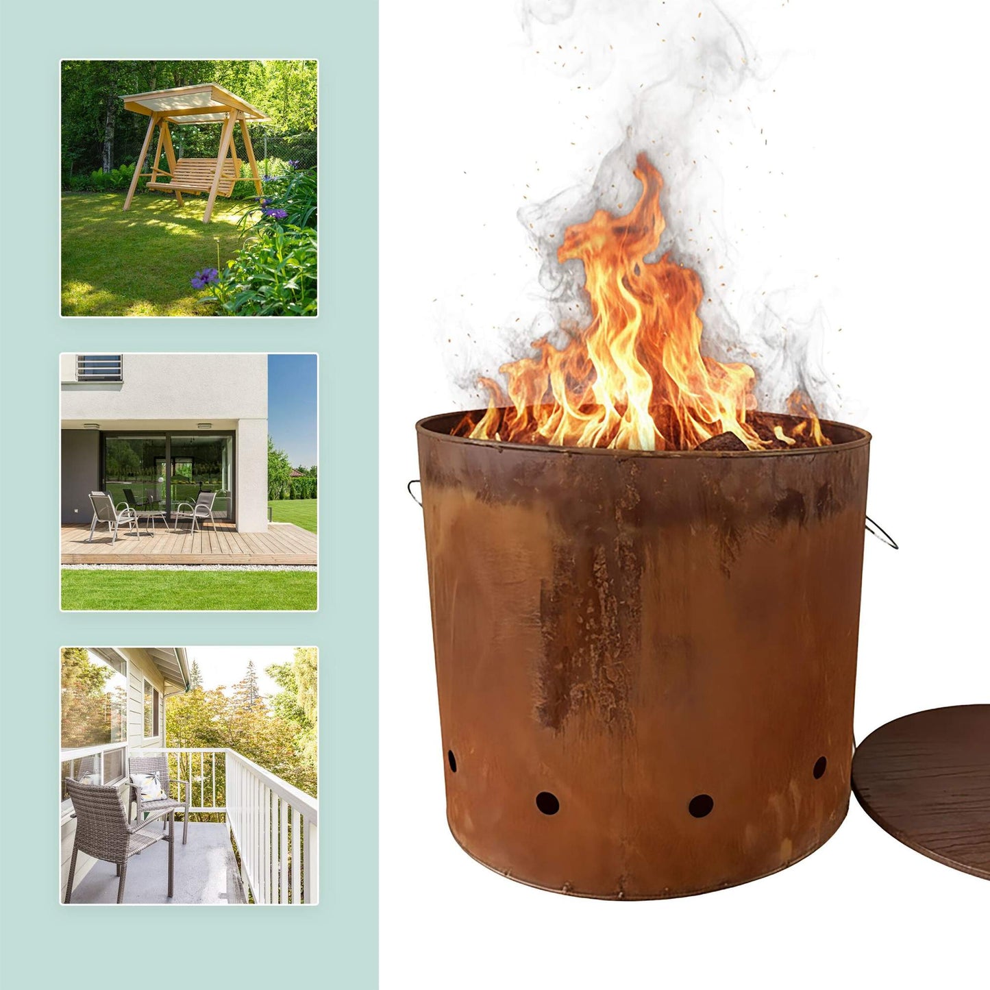 Corten Steel Fire Bowl with Lid – Tall Design