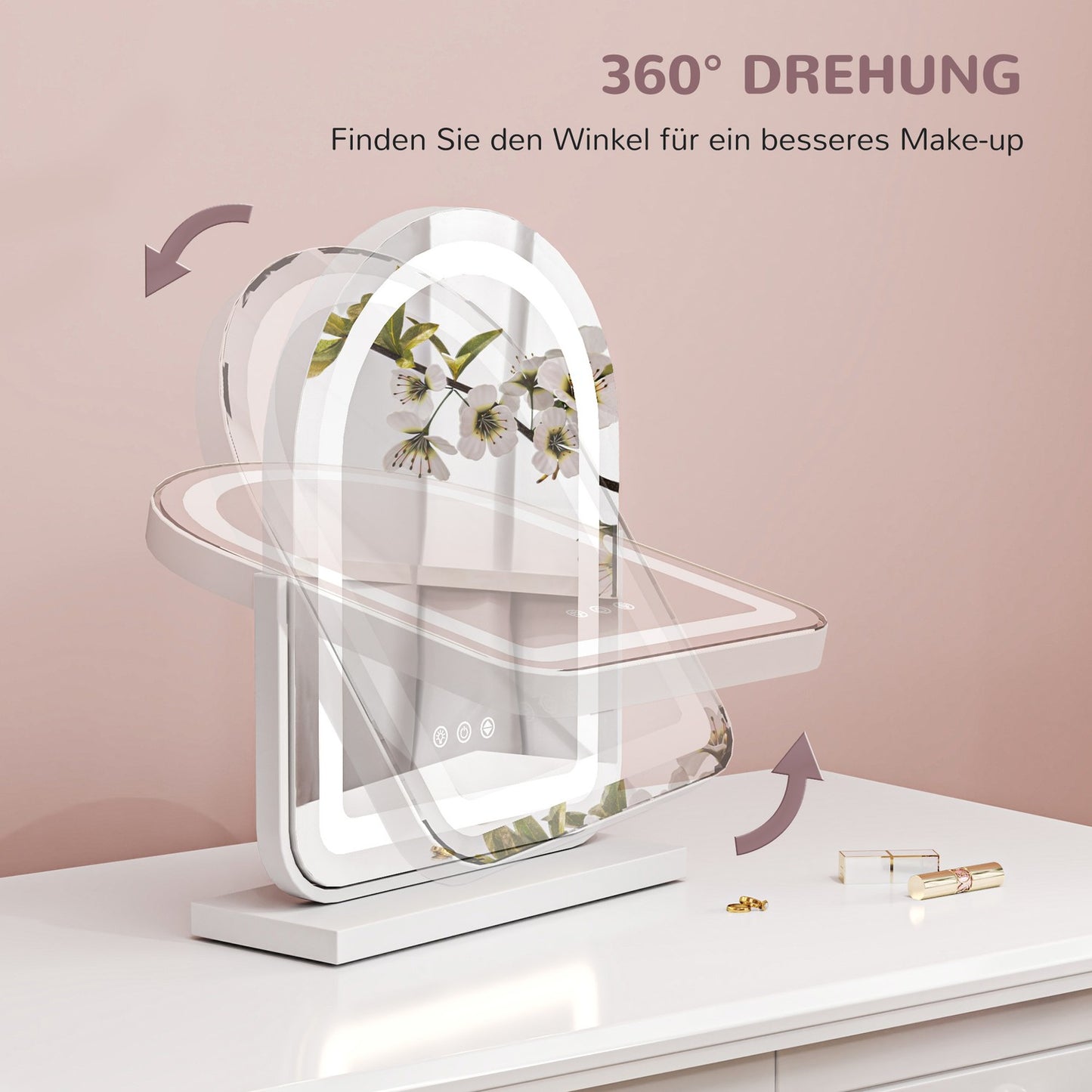 Makeup mirror with LED light, 360° rotatable, 33x44.5 cm