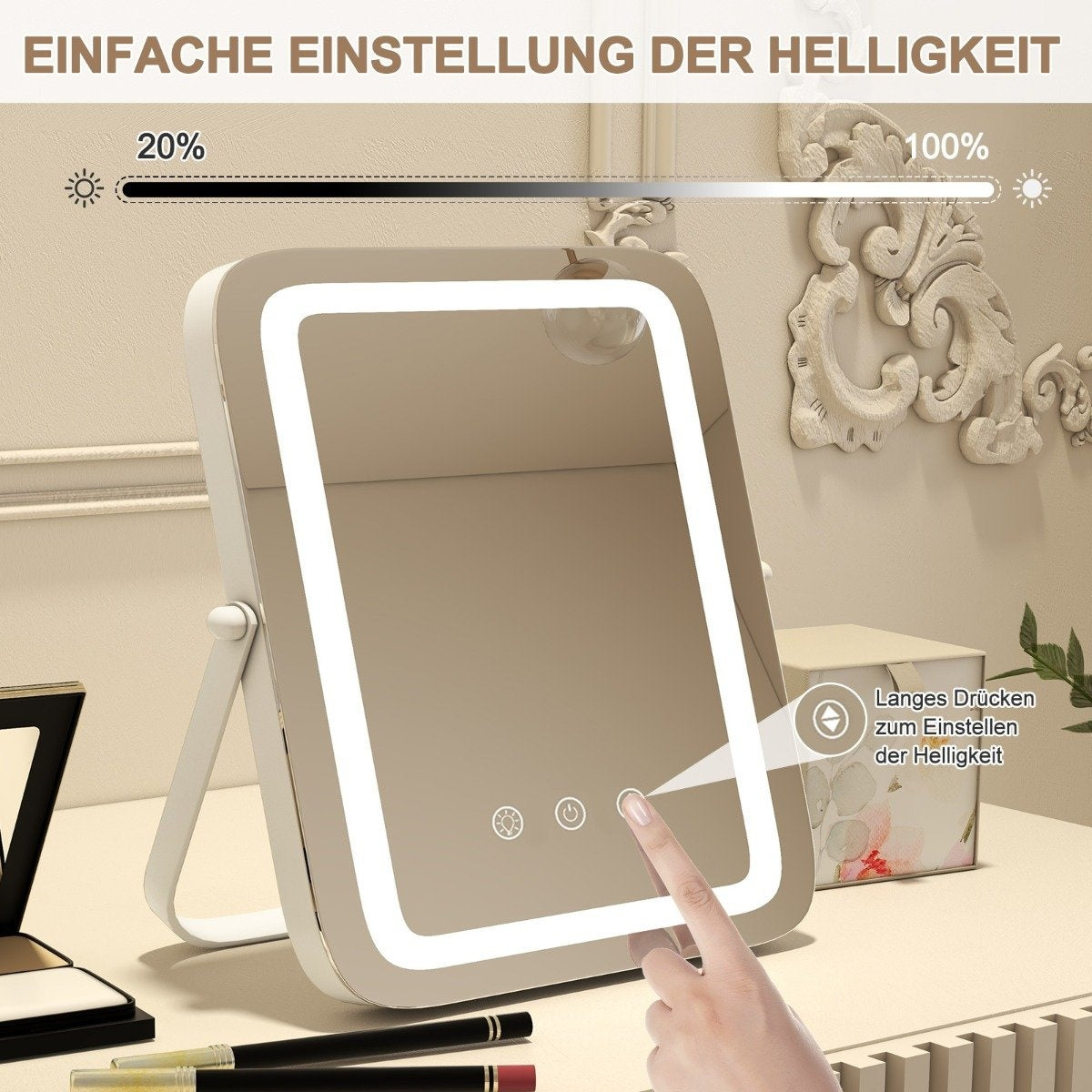 Cosmetic mirror with lighting & touch switch & memory function Dimmable make-up mirror