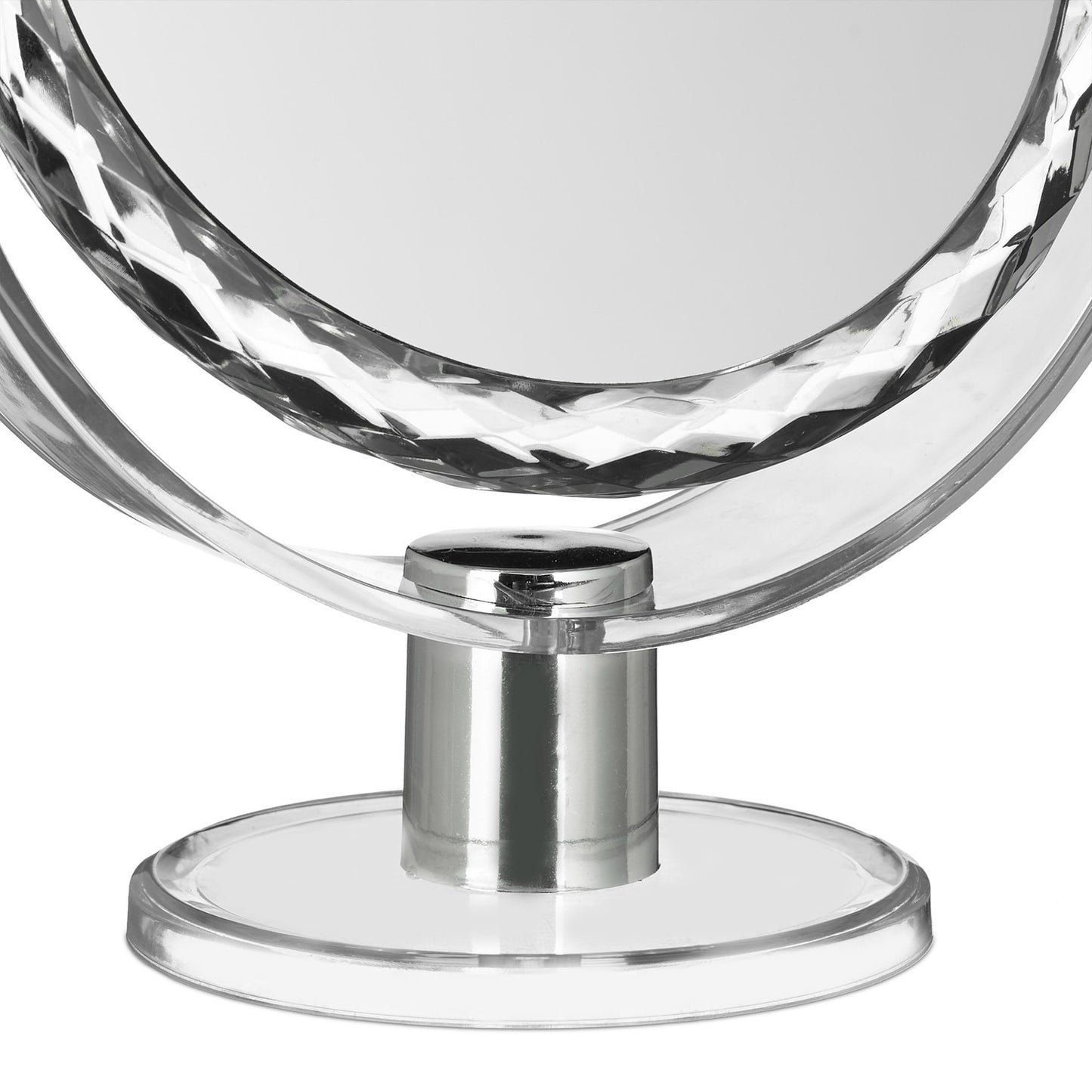 Cosmetic mirror with magnification standing
