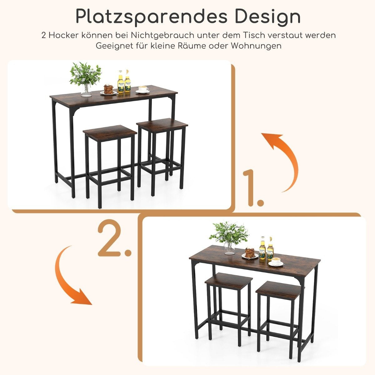 Counter-Height Dining Set with Table and 2 Stools, Brown