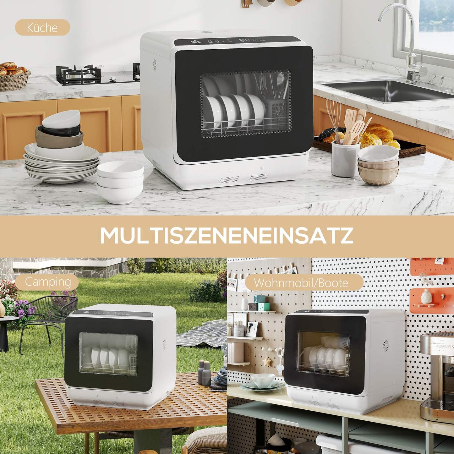 Countertop Dishwasher, 6L Tank, 5 Programs, LED Display