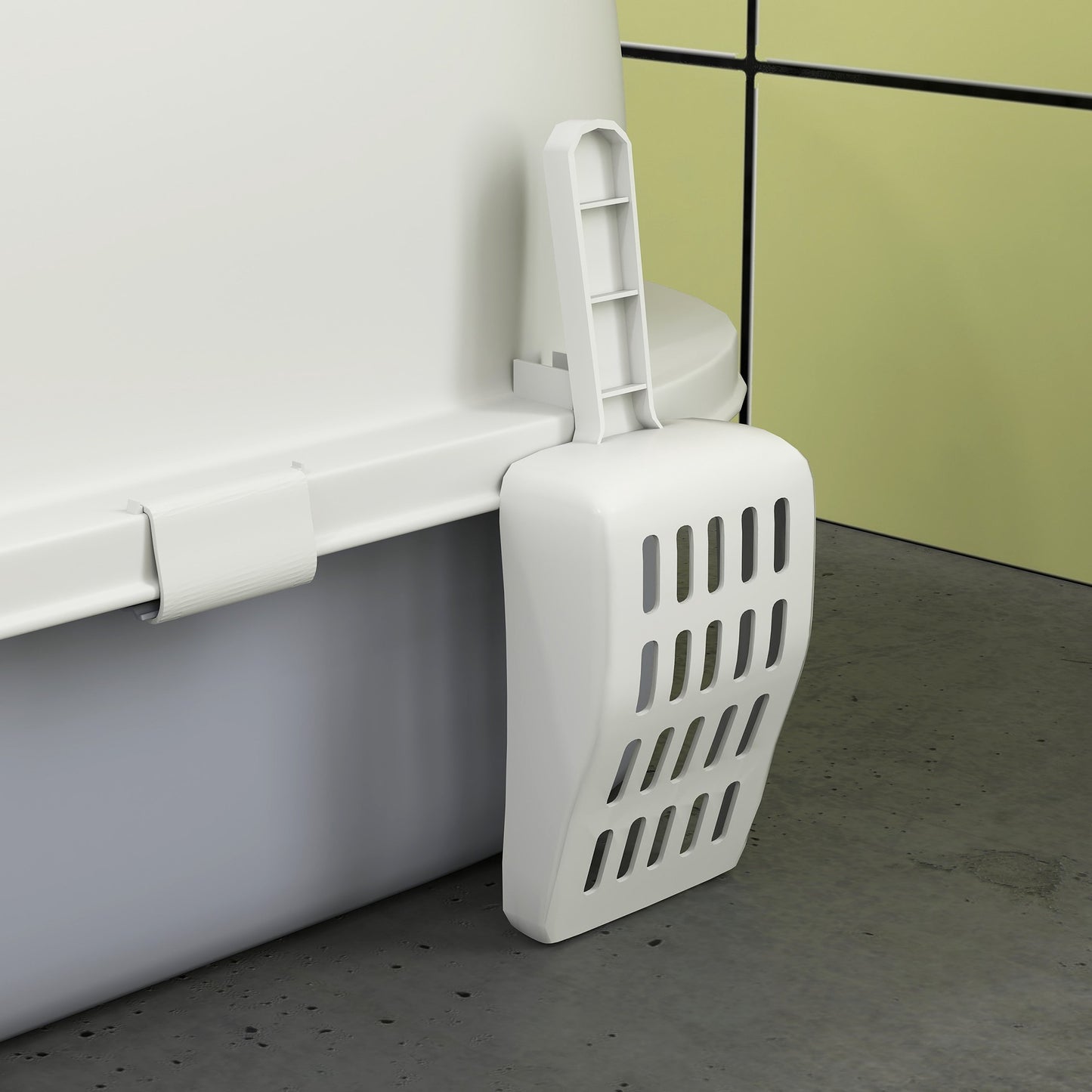 Covered Cat Litter Box with Drawer and Scoop, Grey/White