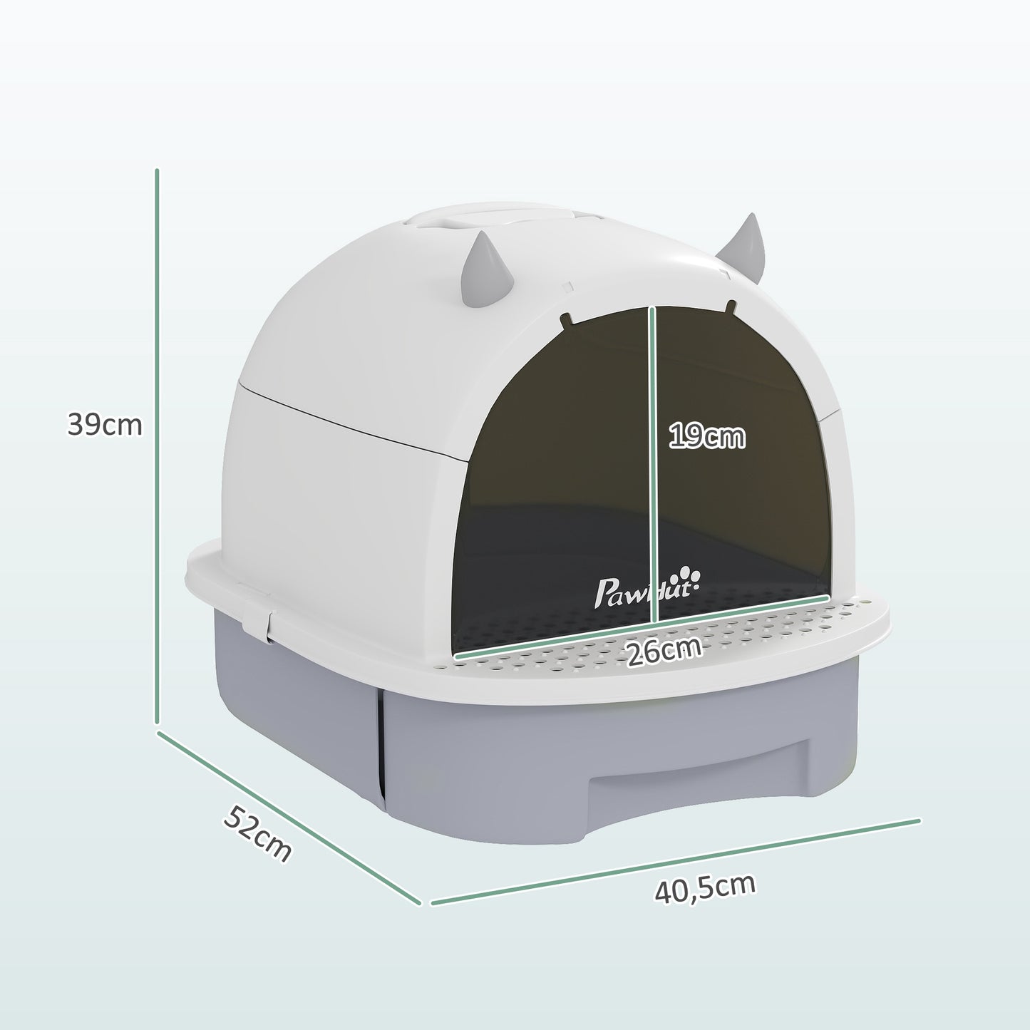Covered Cat Litter Box with Drawer and Scoop, Grey/White