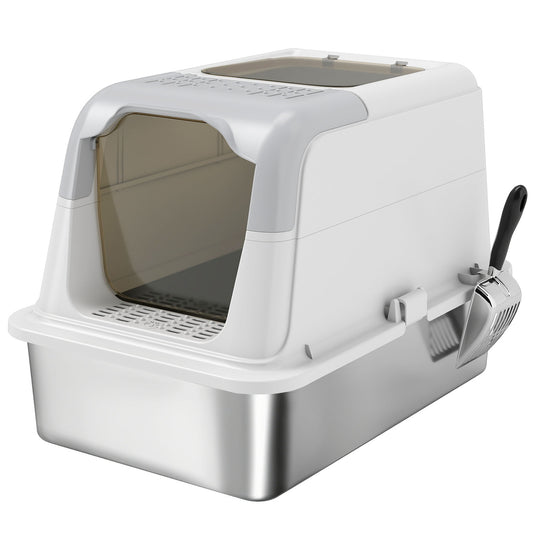 Covered Cat Litter Box with Stainless Tray & Scoop