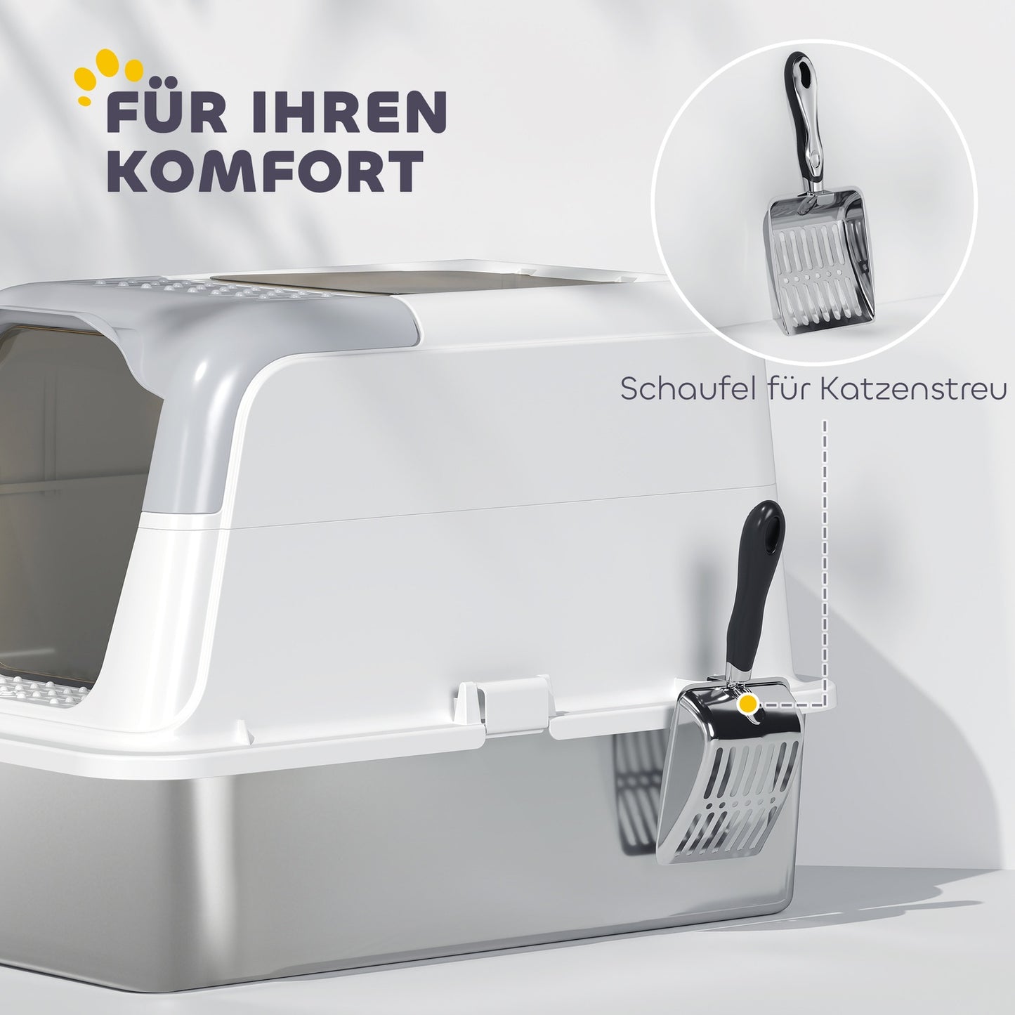 Covered Cat Litter Box with Stainless Tray & Scoop