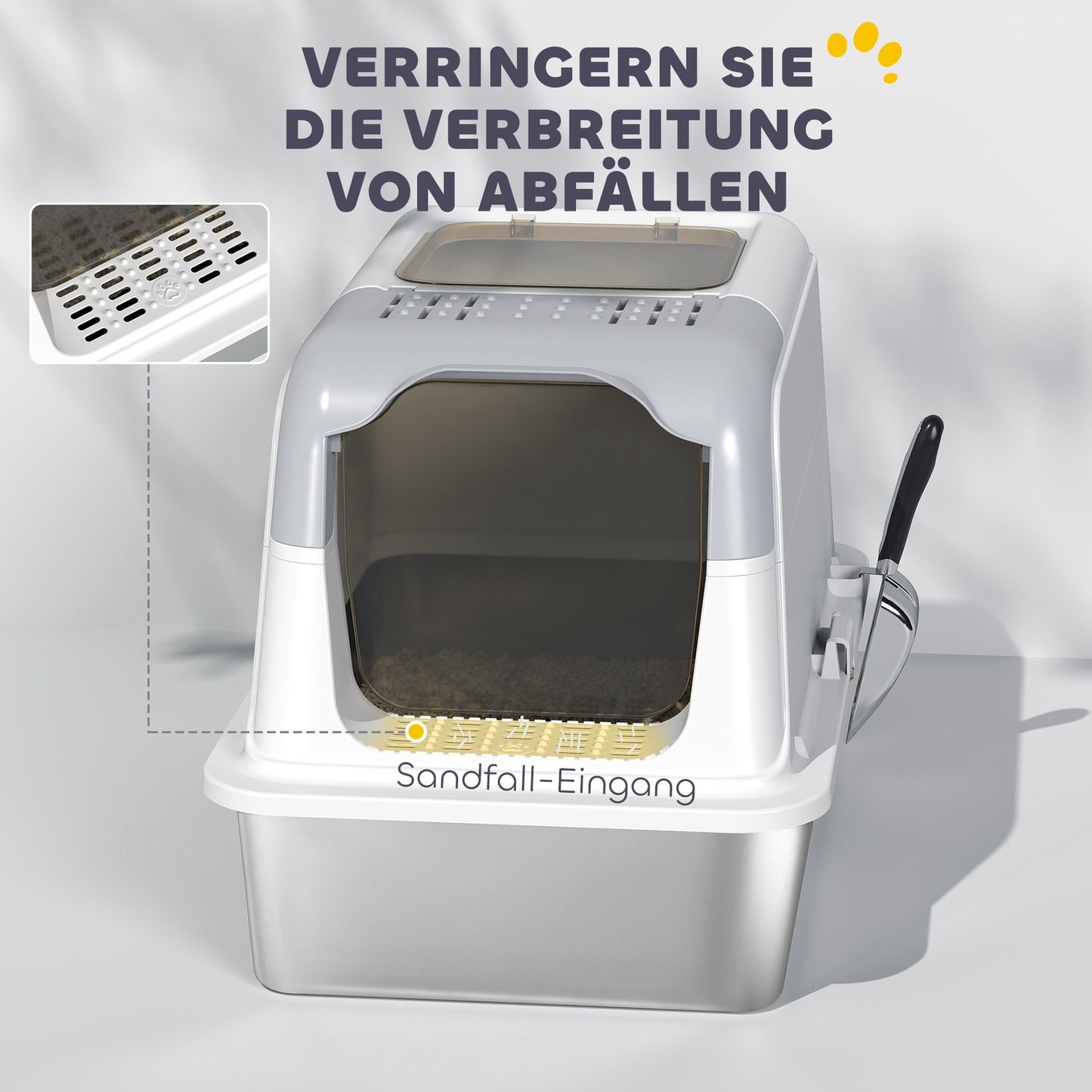Covered Cat Litter Box with Stainless Tray & Scoop