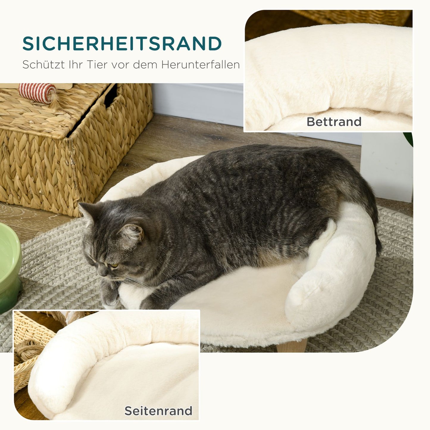 Cream flannel pet sofa, elevated dog and cat sofa, wooden legs