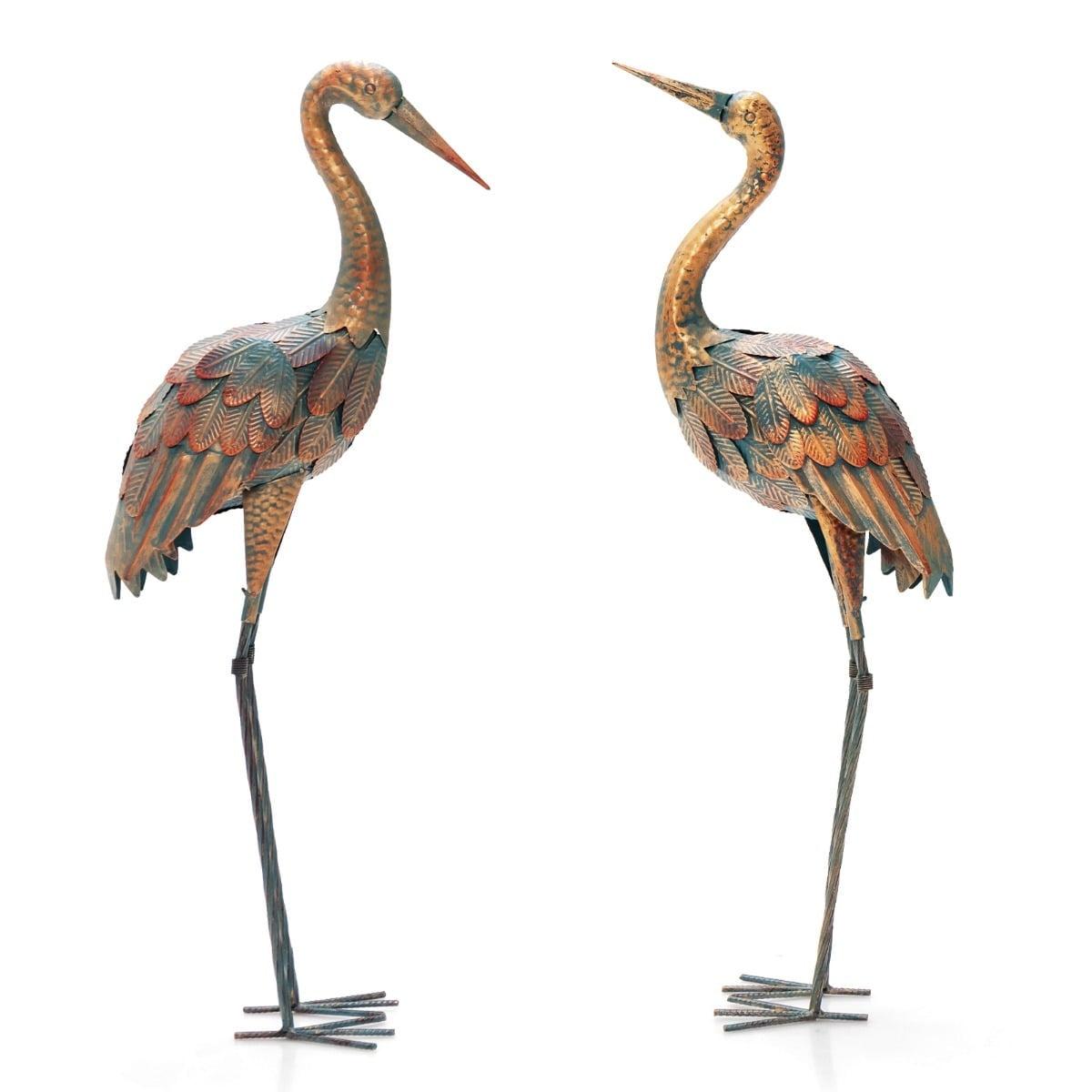 Crane Garden Statues Set, Metal, 2-Piece, Weatherproof