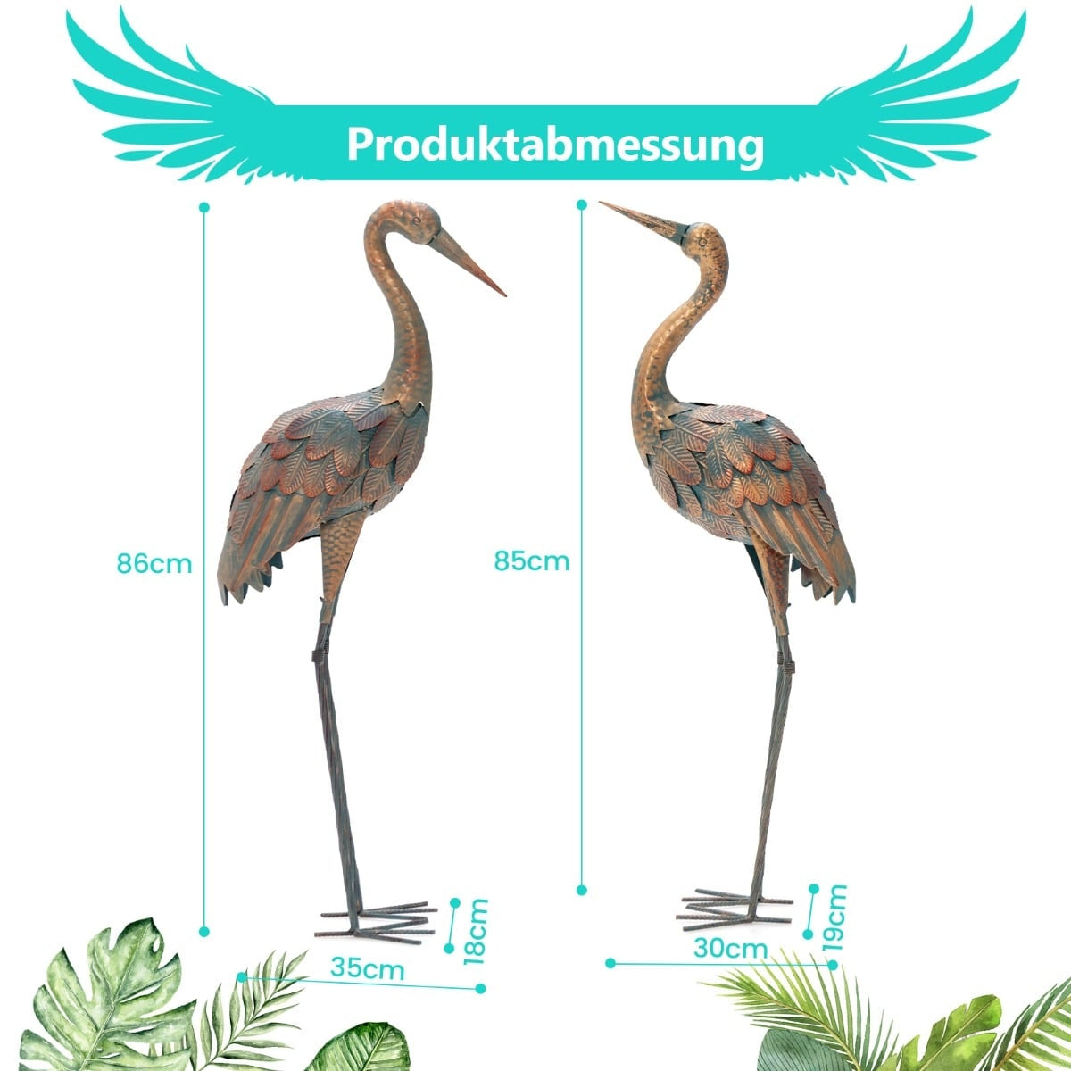 Crane Garden Statues Set, Metal, 2-Piece, Weatherproof