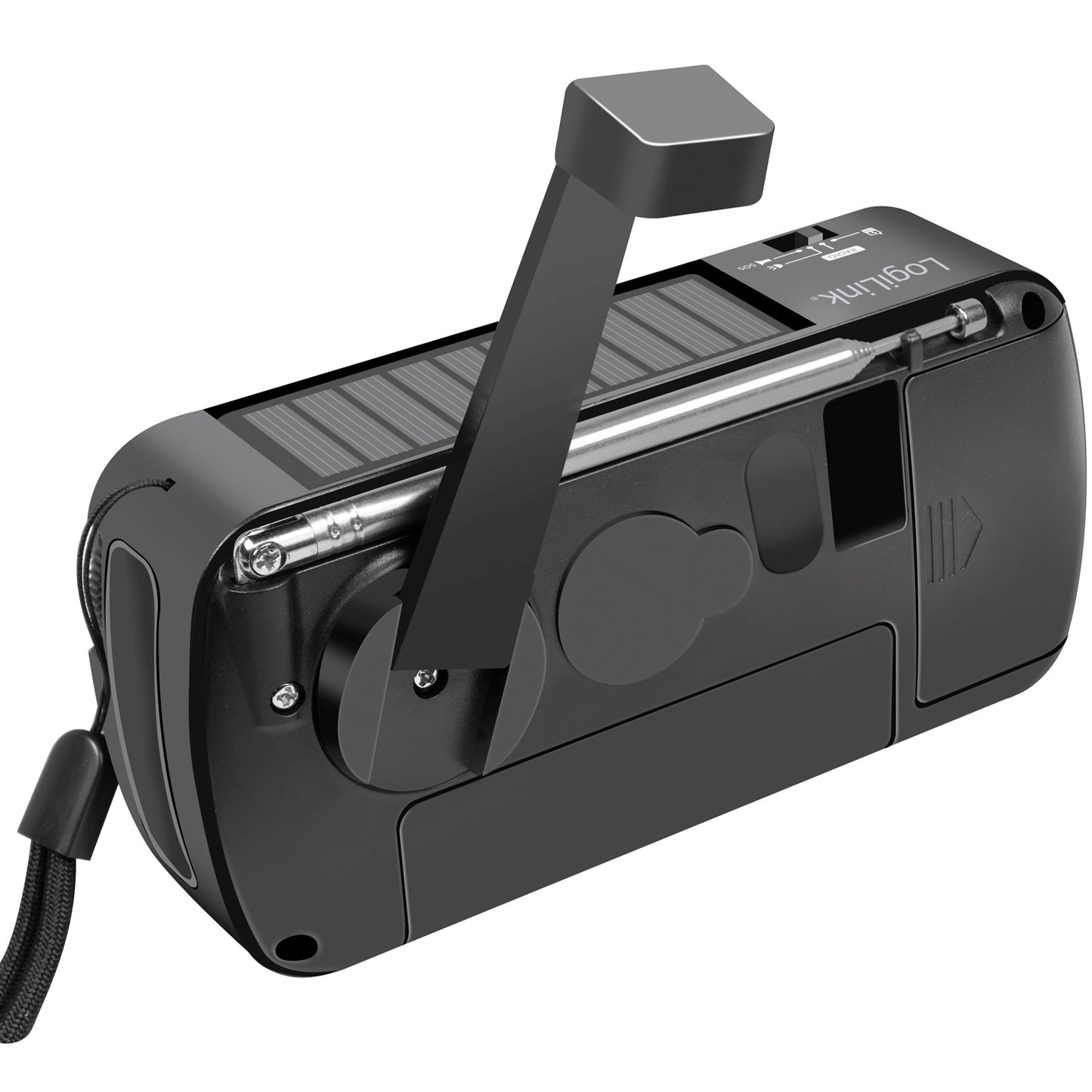 Crank radio with flashlight and solar cell Black