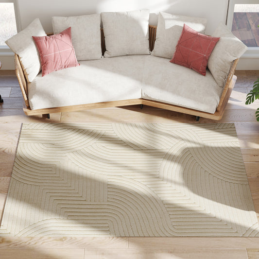 Cream White Area Rug, 15mm Pile, Non-Slip, 200x140 cm
