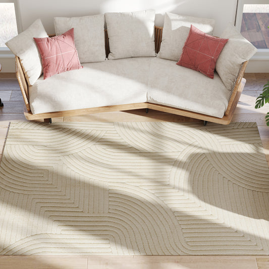 Cream White Area Rug, 15mm Pile, Non-Slip, 230x160 cm