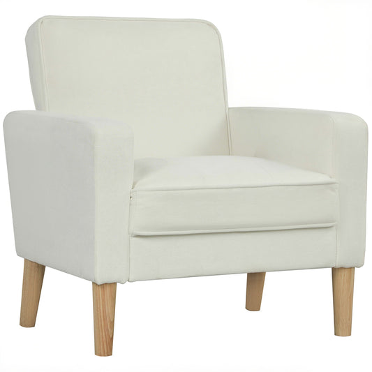 Cream White Armchair with Reclining Backrest, Rubberwood Legs
