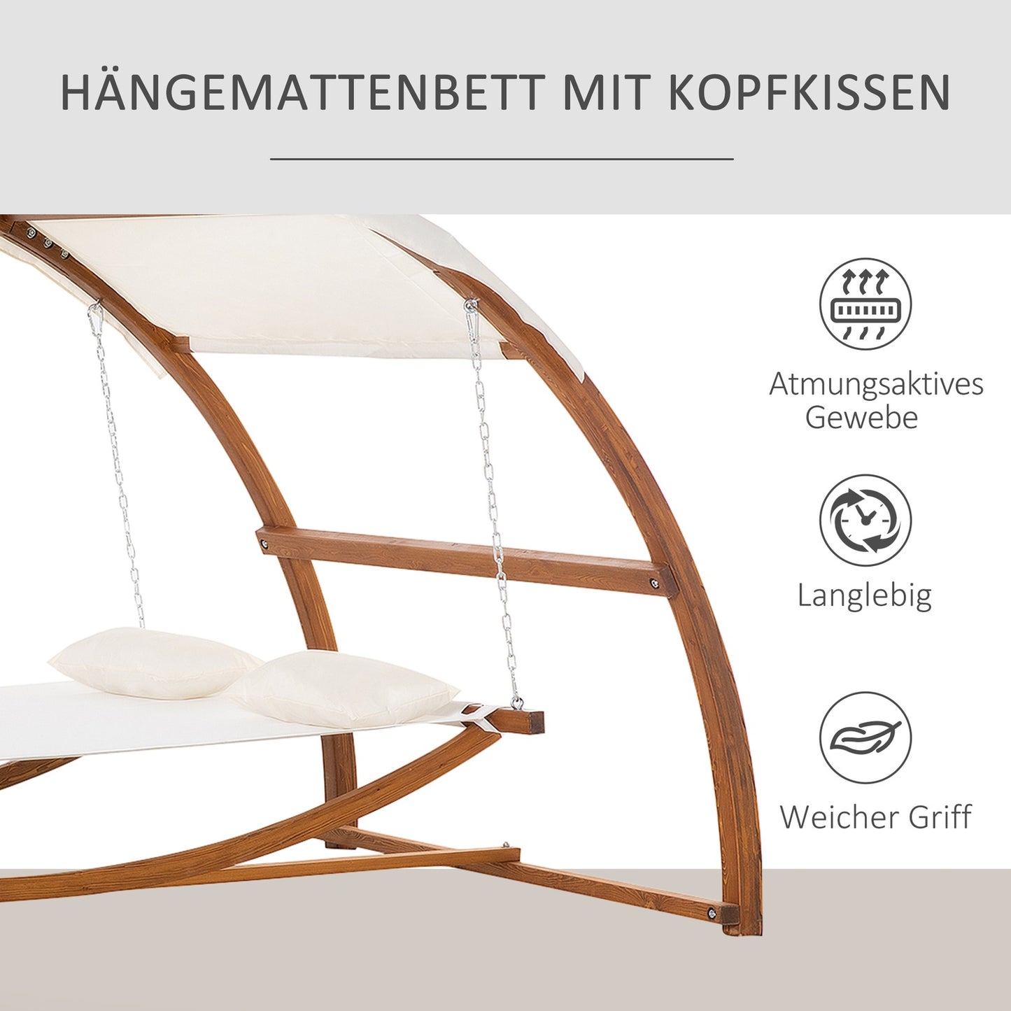 Cream white hammock with wooden frame and canopy, indoor/outdoor