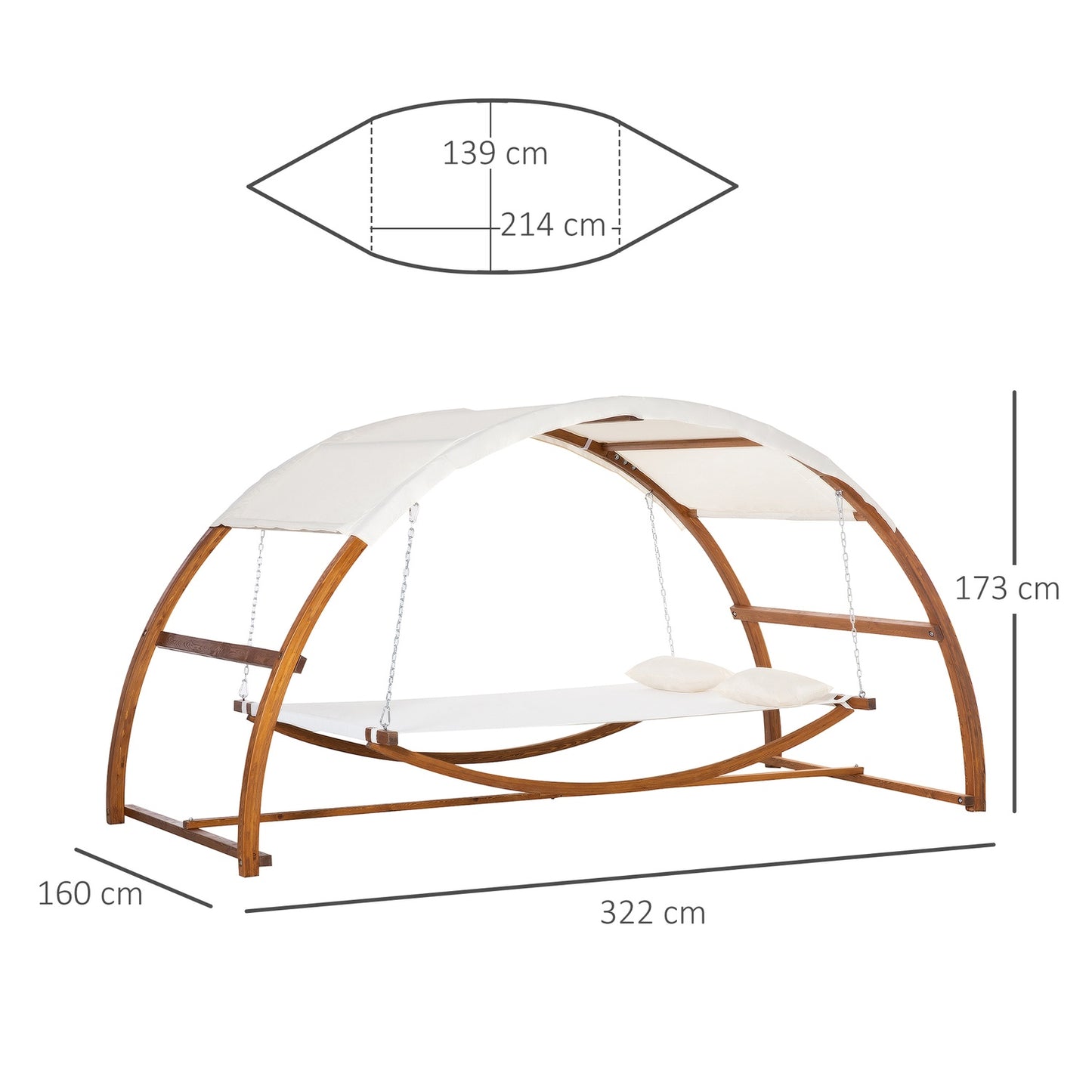 Cream white hammock with wooden frame and canopy, indoor/outdoor