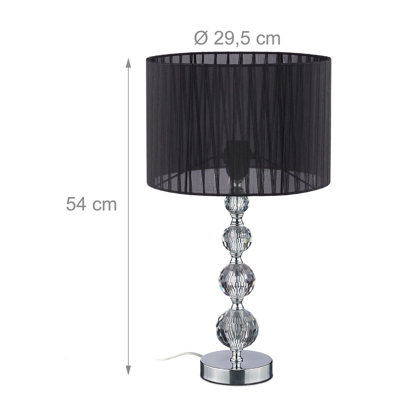 <p>The crystal design table lamp elevates any room with its elegant style and warm ambiance. Featuring a crystal-like glass base and black organza shade, it blends modern design with classic elegance.</p>

<ul>
<li>Enhance decor with a unique crystal-like