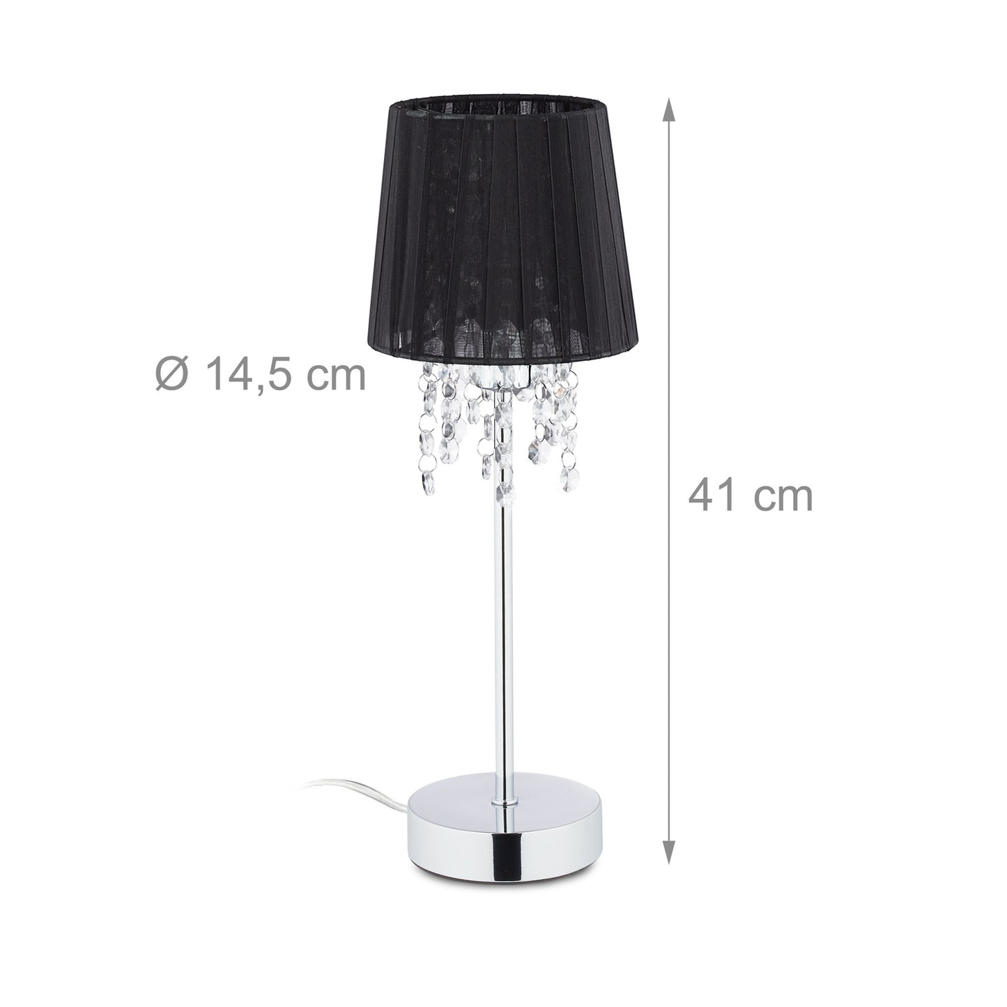 <p>Enhance your space with a table lamp featuring crystal accents and an organza shade, offering ambient lighting and a touch of elegance. Perfect for living rooms and bedrooms, this lamp transforms any room.</p>

<ul>
<li>Illuminate with a black organza