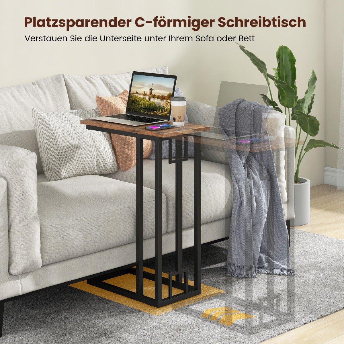 C-shaped side table compact sofa table for small spaces coffee table with metal frame 48 x 26 x 66 cm