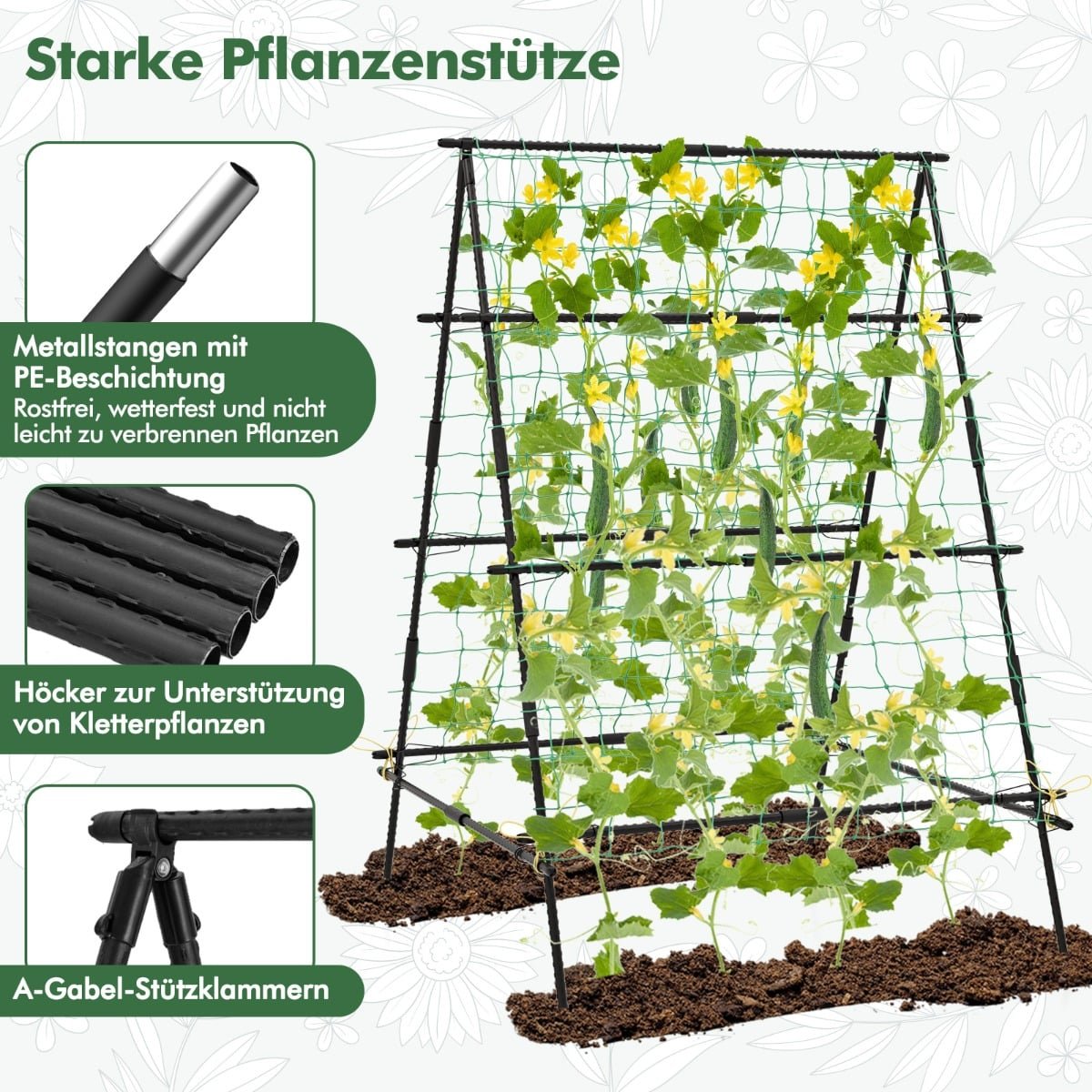 Cucumber Trellis with Net & Clips, PE-Coated Metal